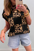 Soft Black Leopard Short Sleeve Knit Sweater