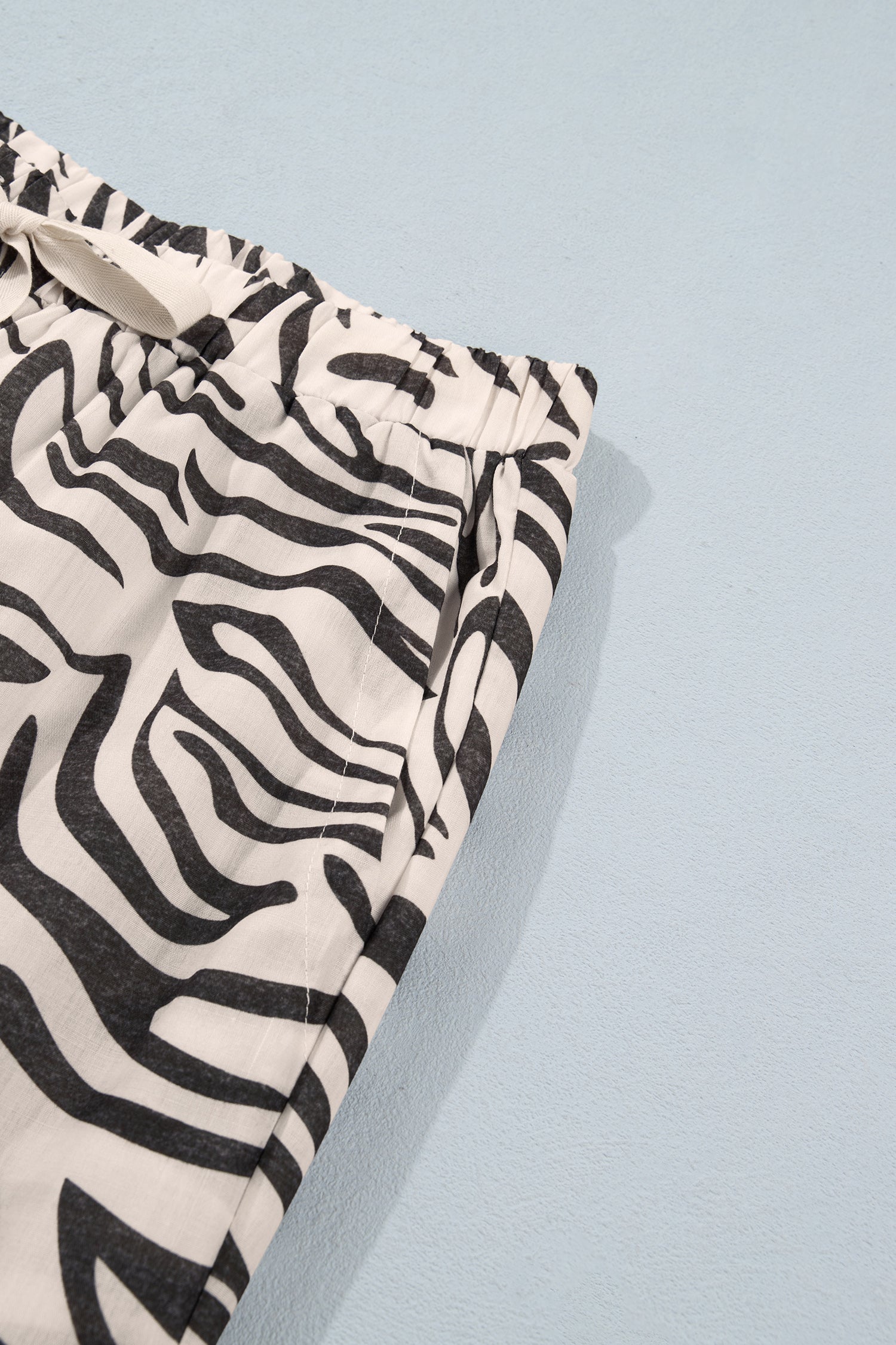 Multicolour Western Print Zebra Pattern Elastic Waist Pocket Full-Length Pants