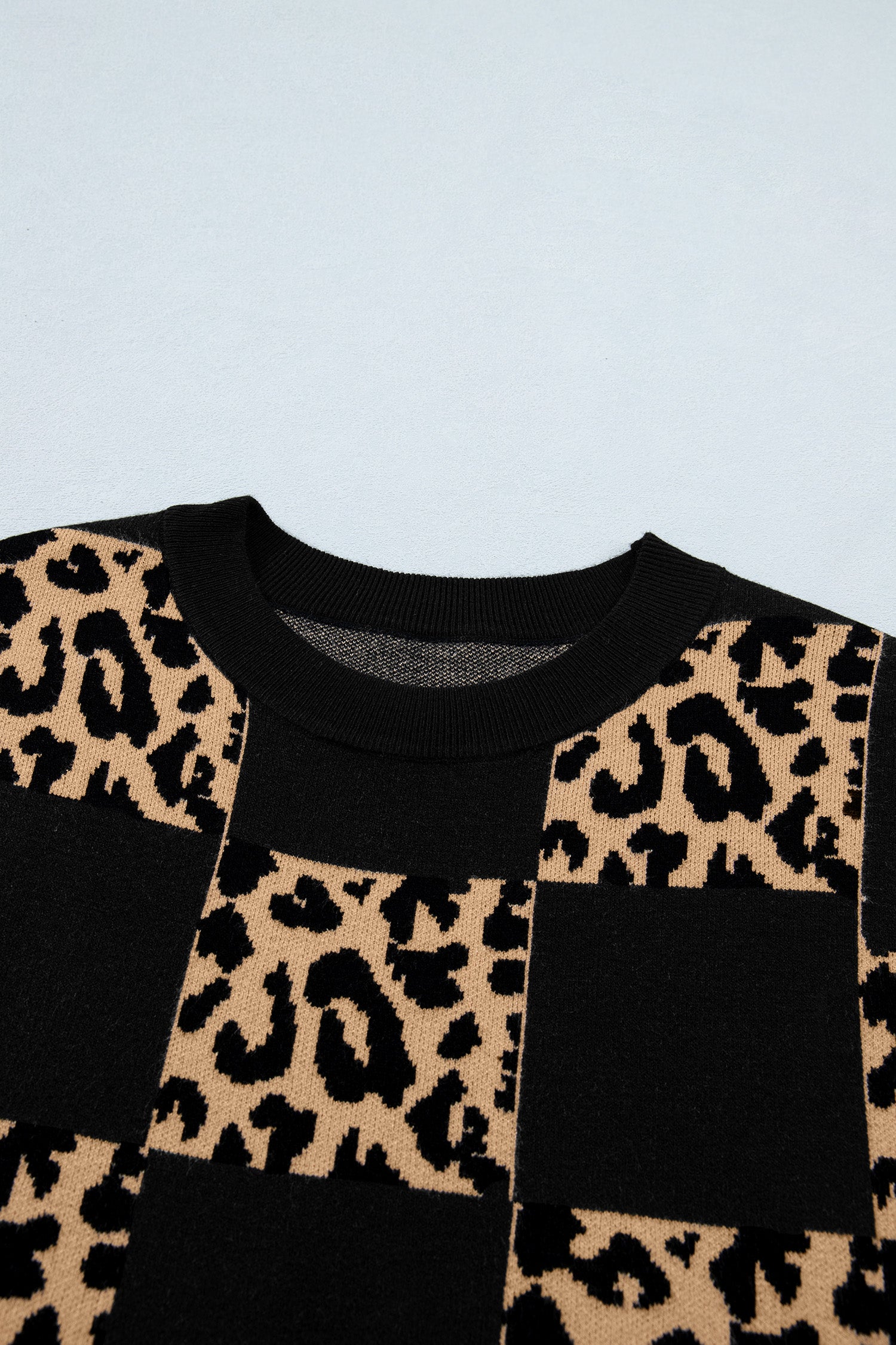 Soft Black Leopard Short Sleeve Knit Sweater