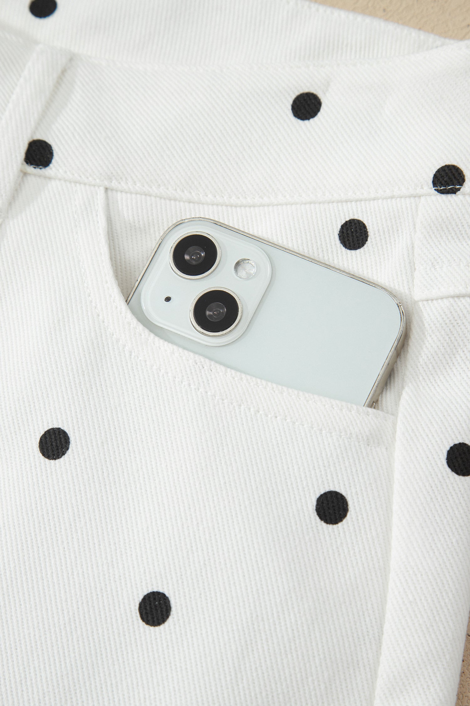 White Polka Dot Print Embroidered Scallop Hem Shorts