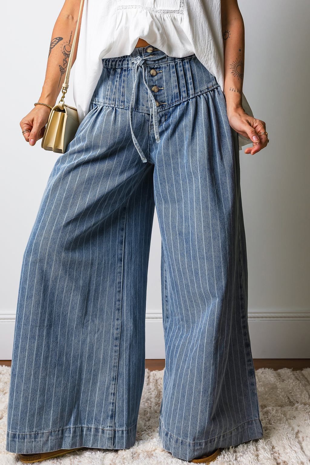 Pleated Casual Wide Leg Jeans