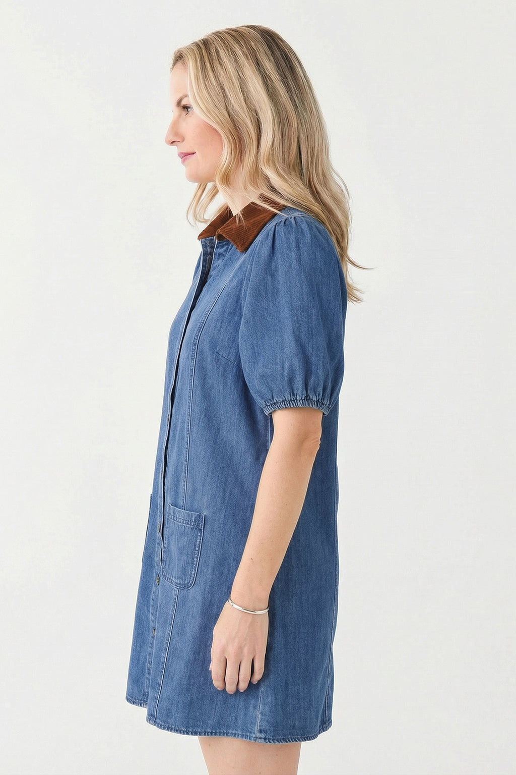 Denim Short Puff Sleeve Mini Dress