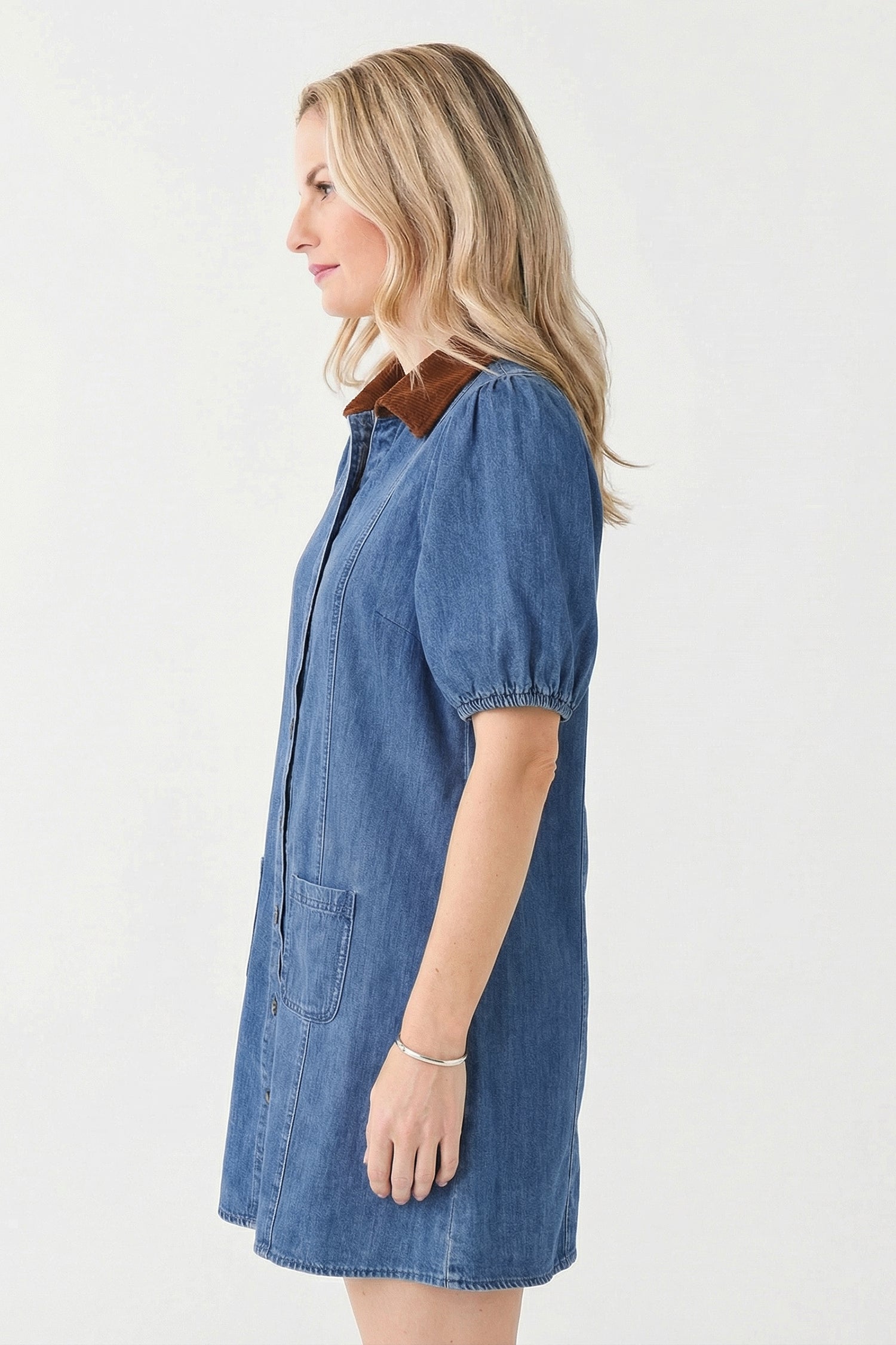 Denim Short Puff Sleeve Mini Dress