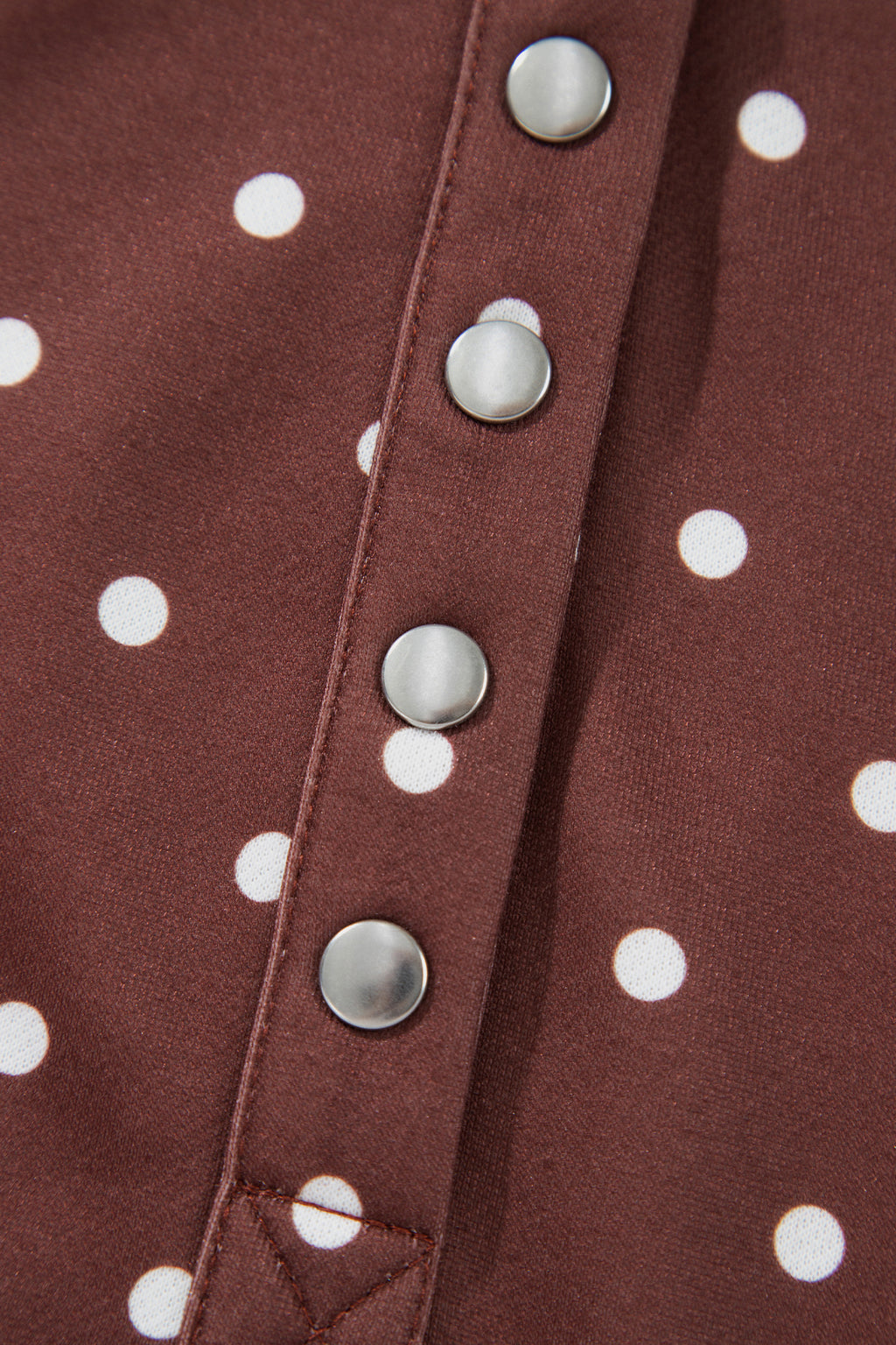Brown Polka Dot Print Metal Button Collar Casual Pullover Sweatshirt