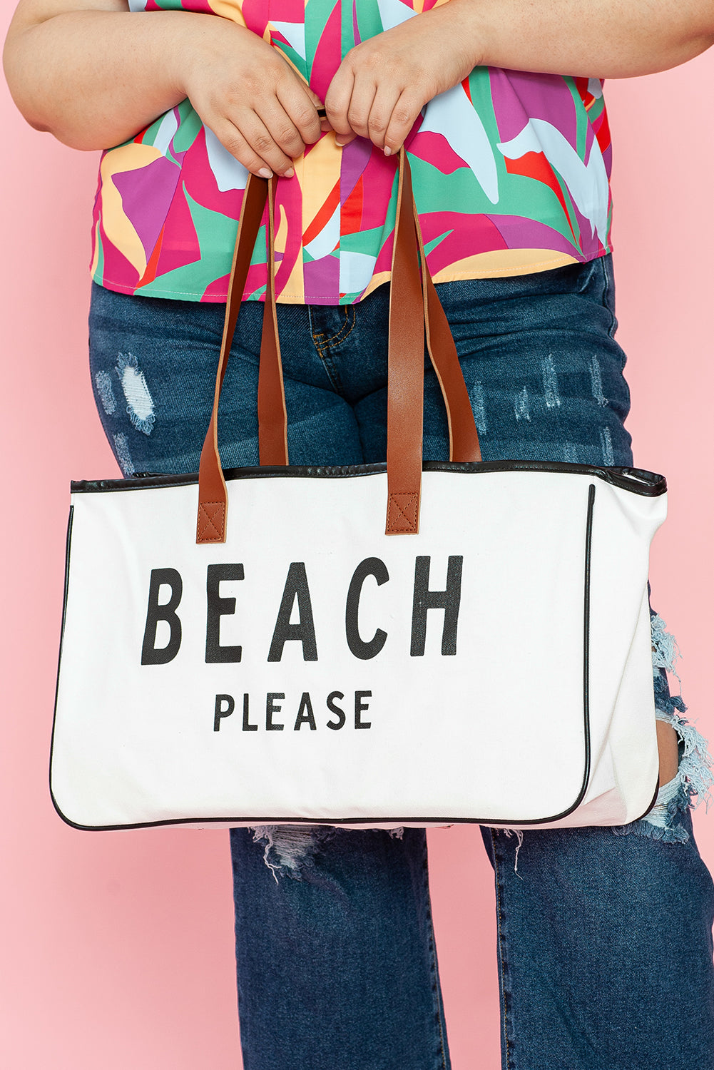 White BEACH PLEASE Tote Bag