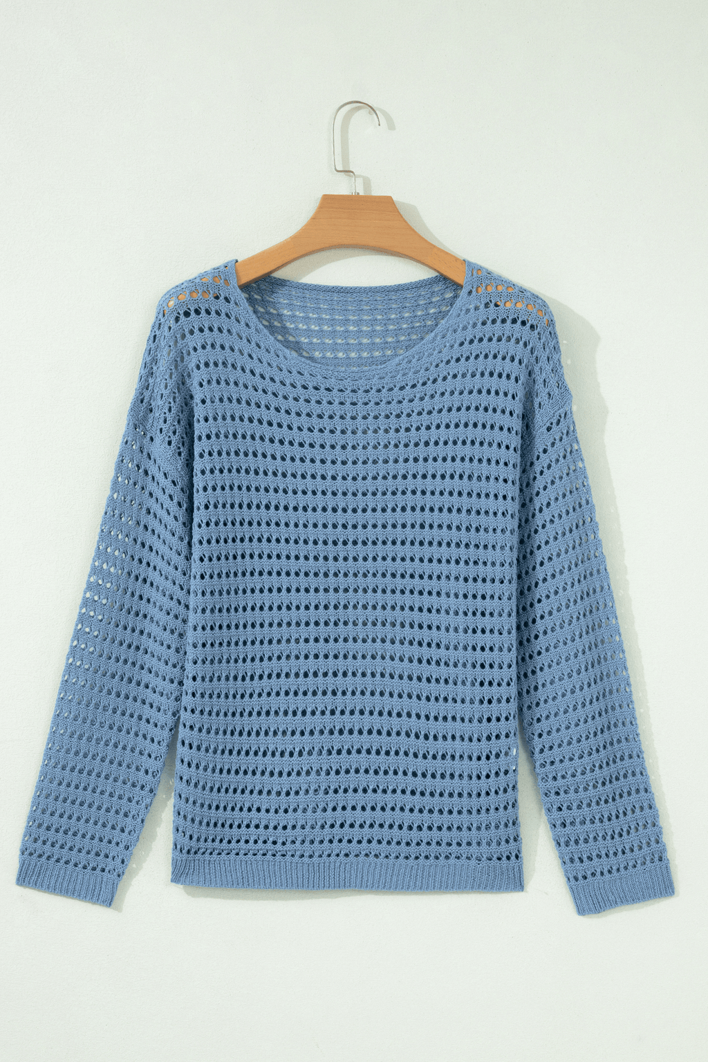 Myosotis Long Sleeve Crochet Knit Sweater Round Neck Loose Fit Casual Pullover