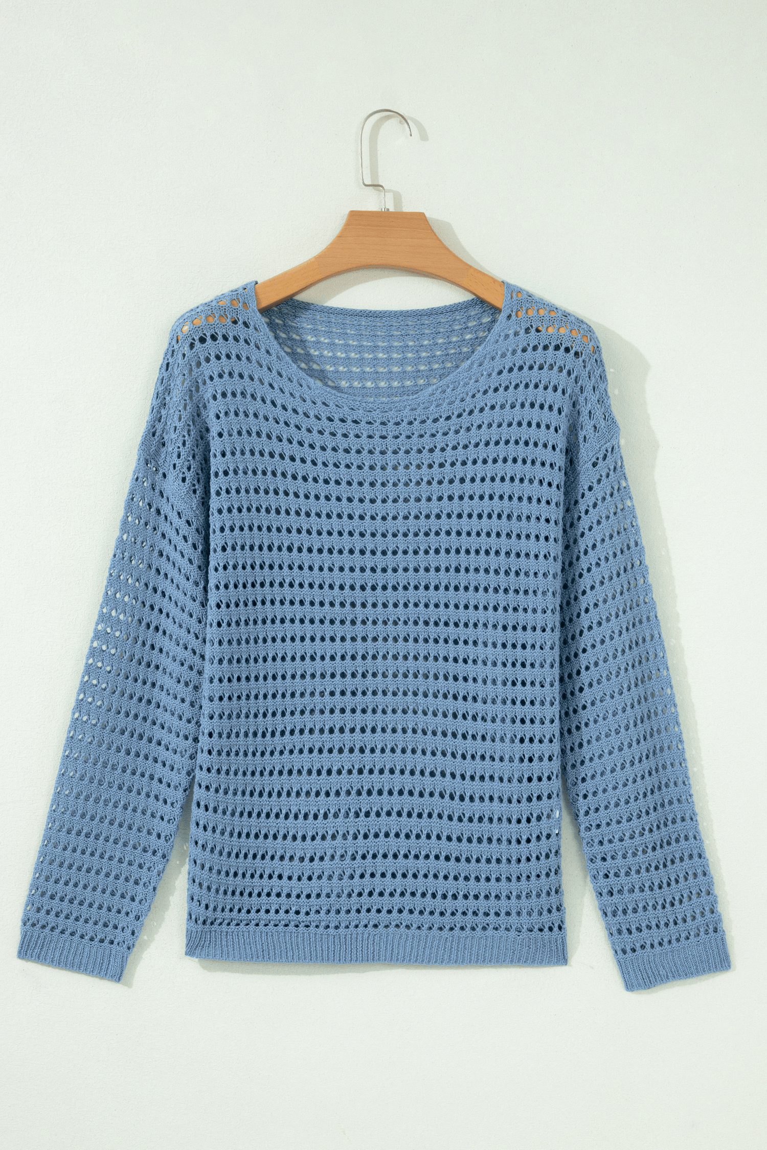 Myosotis Long Sleeve Crochet Knit Sweater Round Neck Loose Fit Casual Pullover