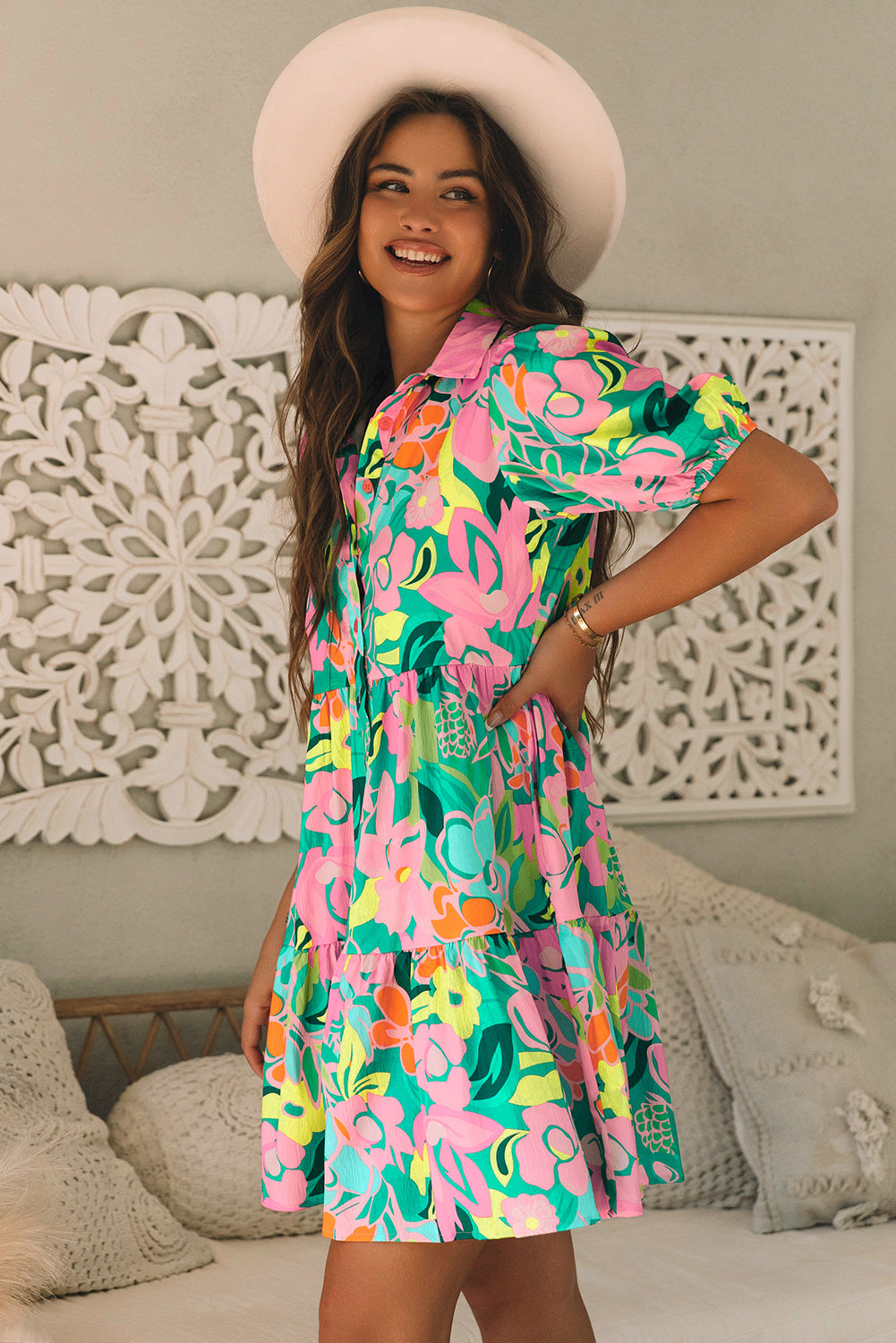 Green Floral Babydoll Dress