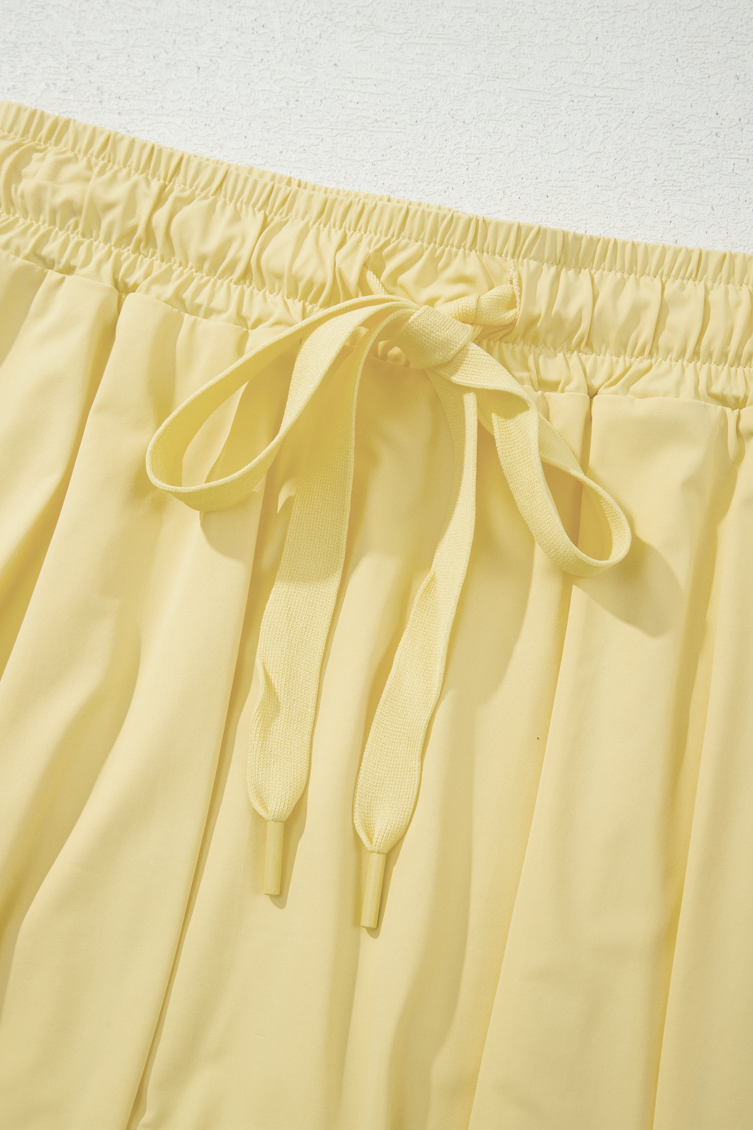 Yellow Cream Drawstring Elastic Waistband Lined Tennis Skorts