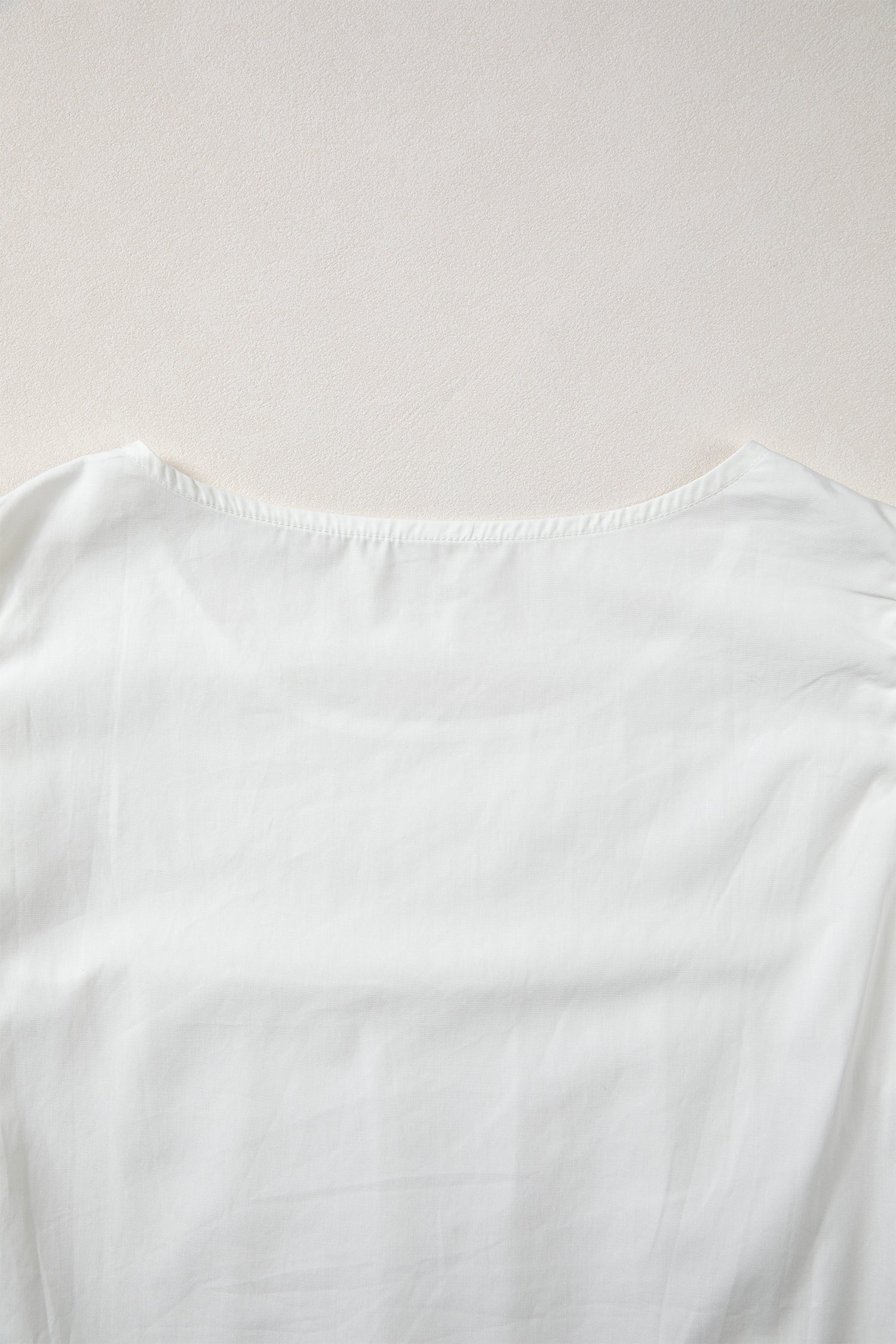 White Lace Detail Flutter Sleeve Pleated Round Neck Blouse