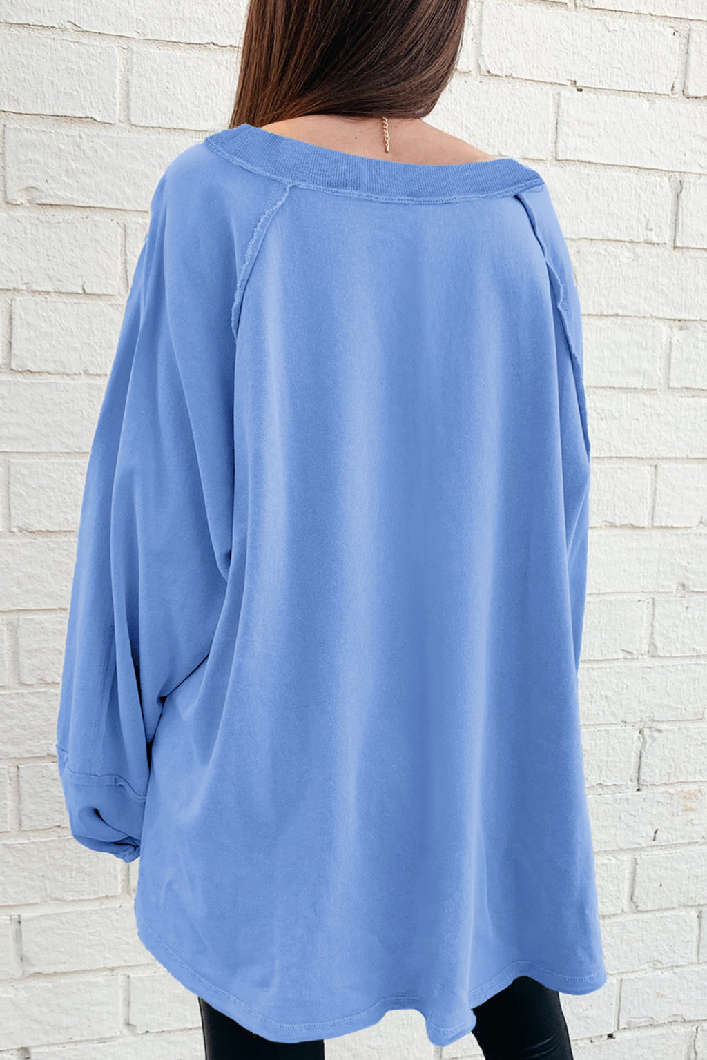 Beige Solid Color Raw Seam Patchwork Baggy Sweatshirt