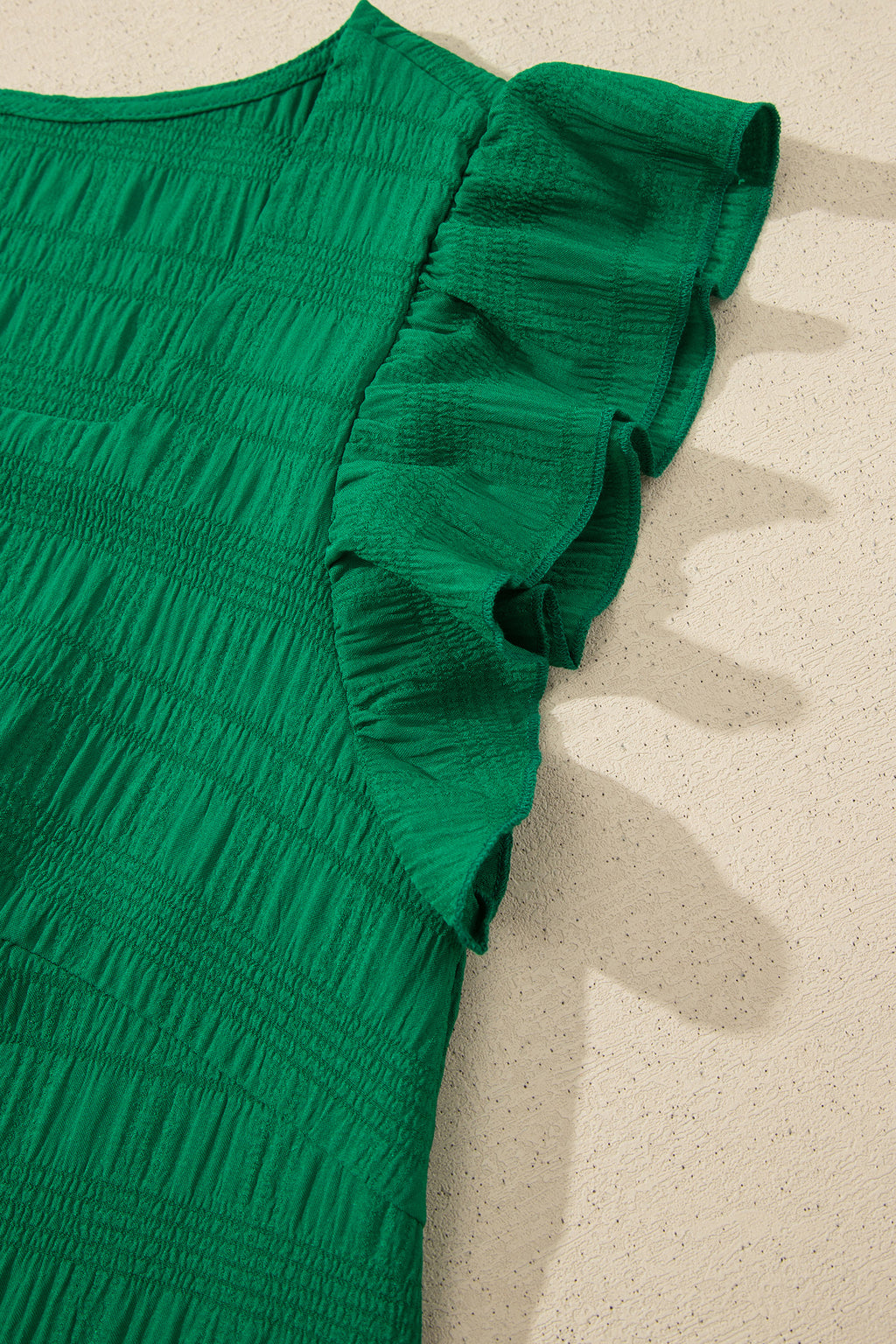 Dark Green Textured Square Neck Top and Shirred High Waist Shorts Set