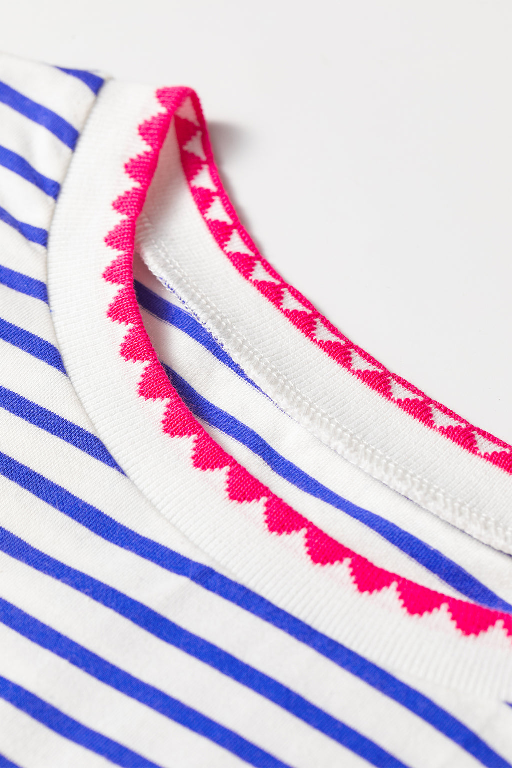 Blue Stripe Contrast Trim Round Neck Cap Sleeve Tee