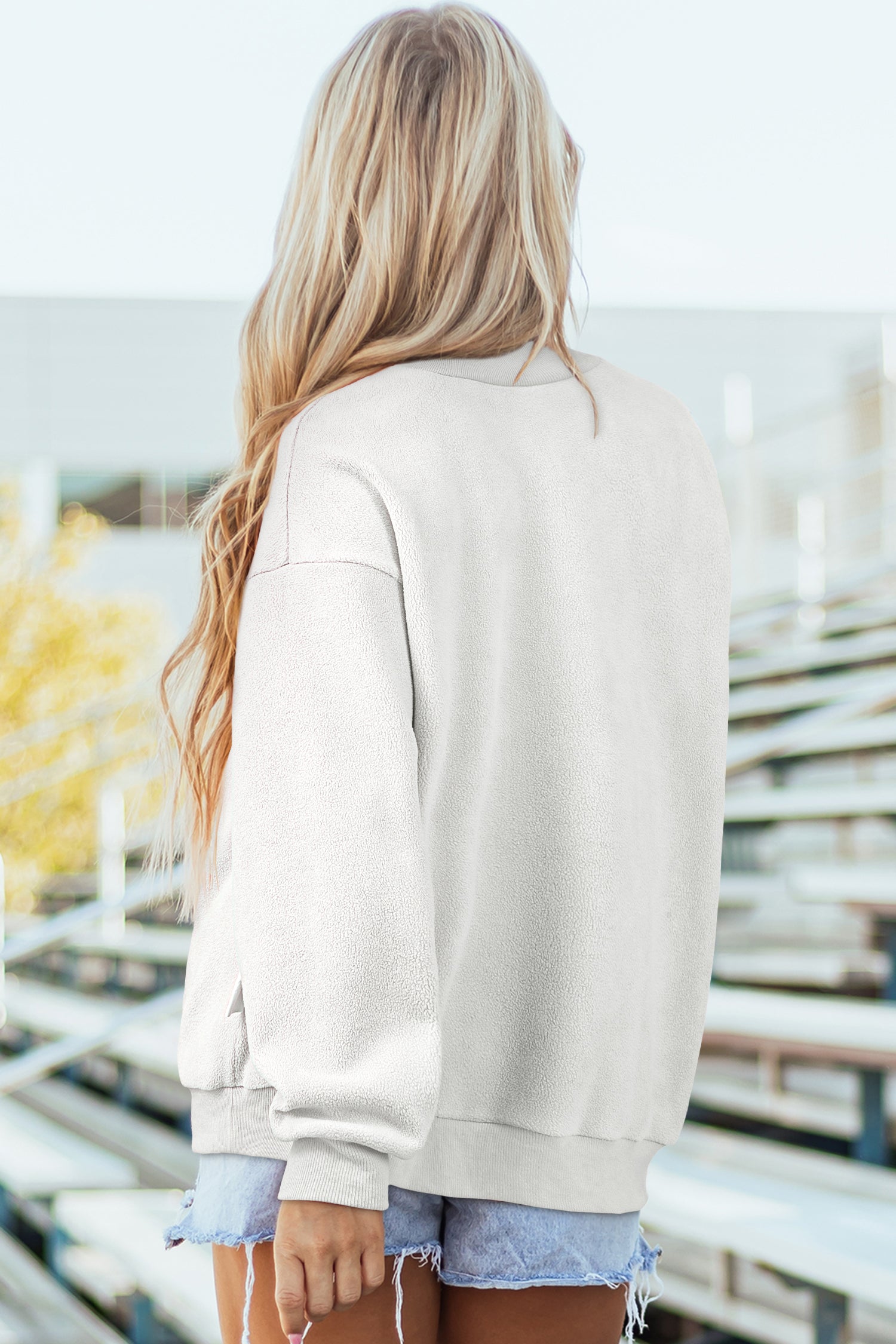 Red Dahlia Oversize Drop Shoulder Reversible Mock Neck Sweatshirt