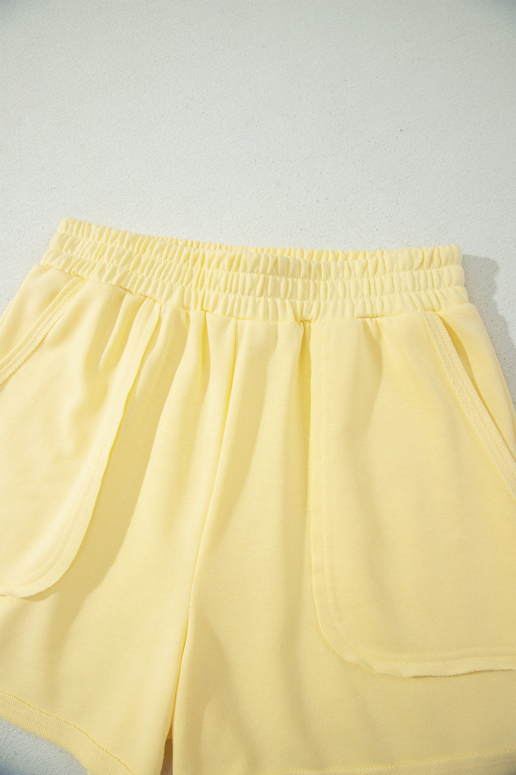 Yellow Cream Loose Polo Tee Elastic Waist 2pcs Short Set