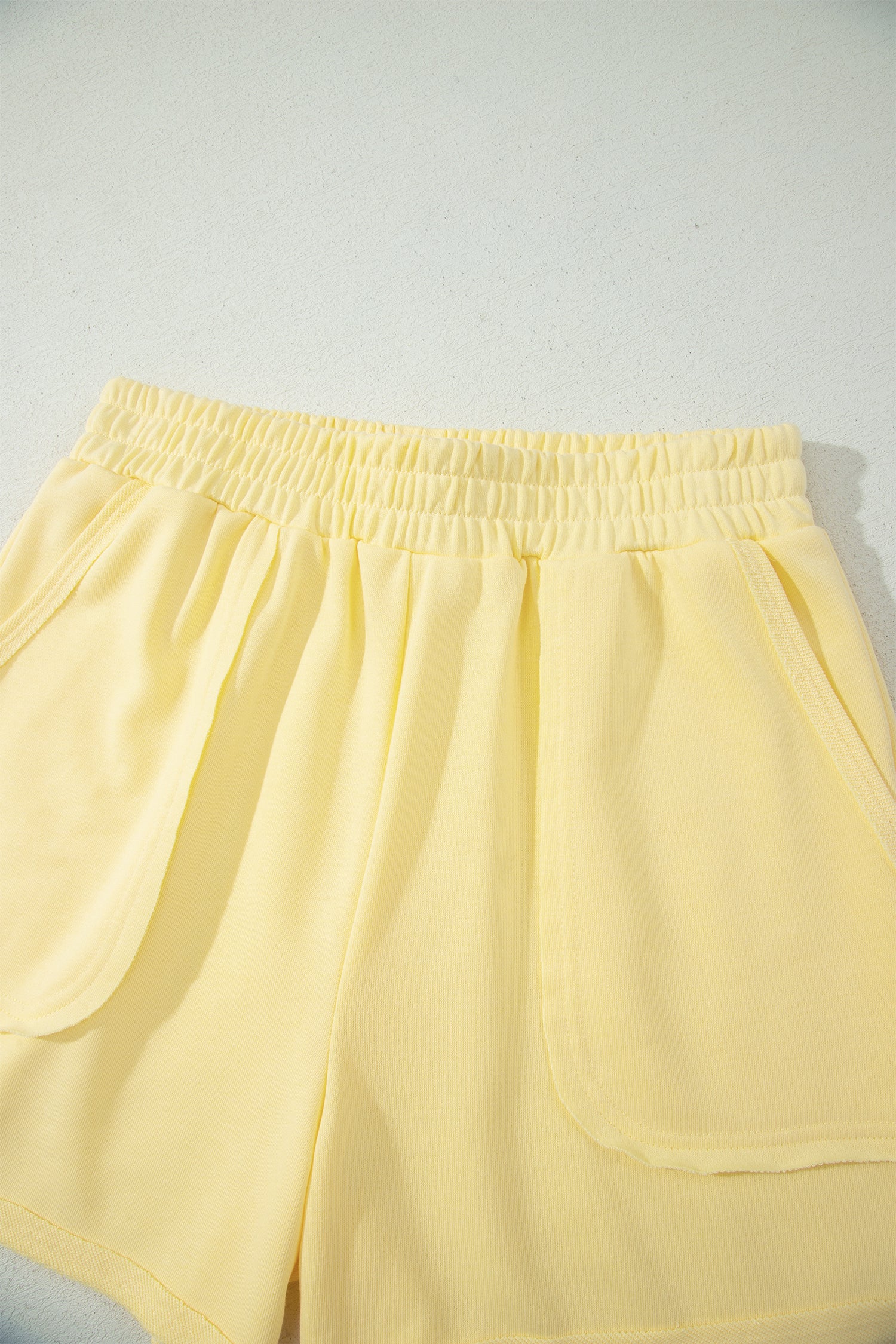 Yellow Cream Loose Polo Tee Elastic Waist 2pcs Short Set