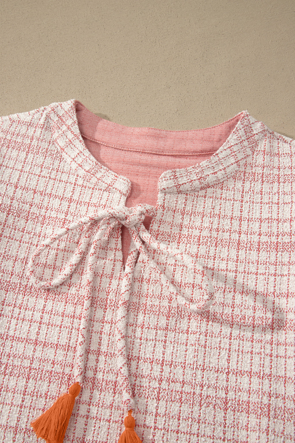 White Jacquard Textured Contrast Trim Short Sleeve Tassel Tie Shift Dress