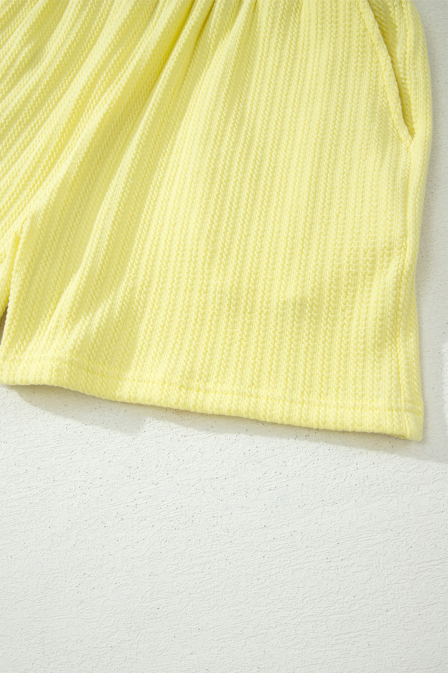 Yellow Cream Solid Color Textured Loose Tank Casual Shorts 2pcs Outfit