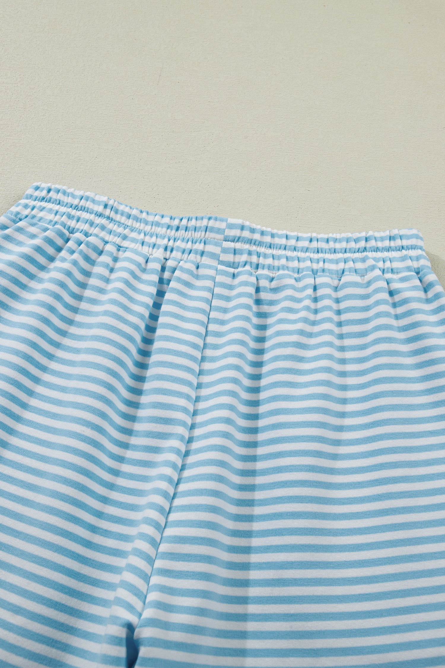 Sky Blue Stripe Casual 2pcs Short Set