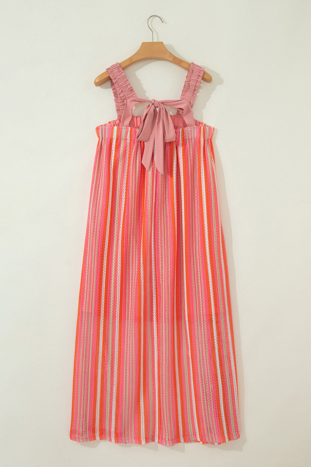 Pink Stripe Ruffled Vacation Maxi Dress