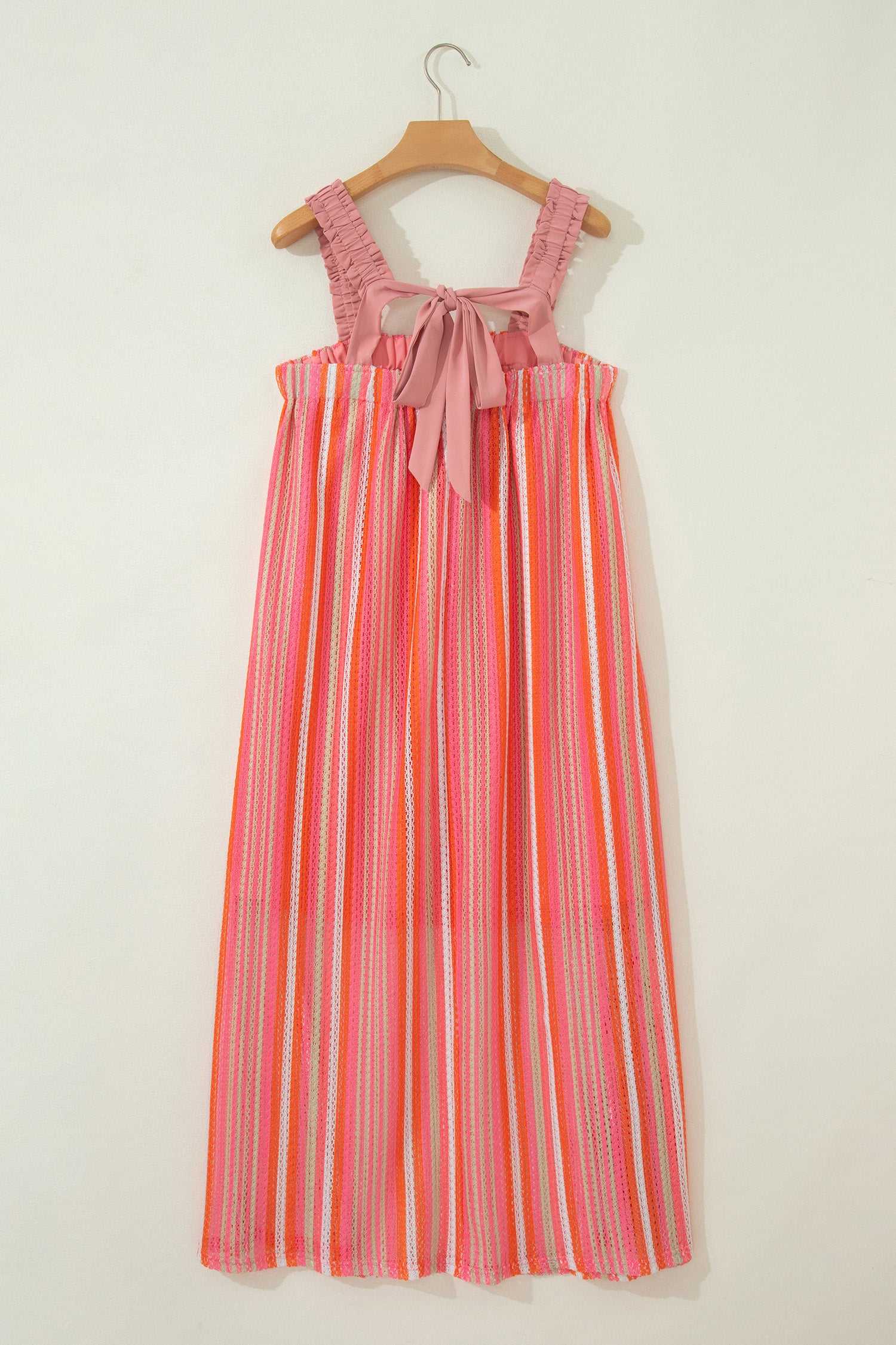Pink Stripe Ruffled Vacation Maxi Dress