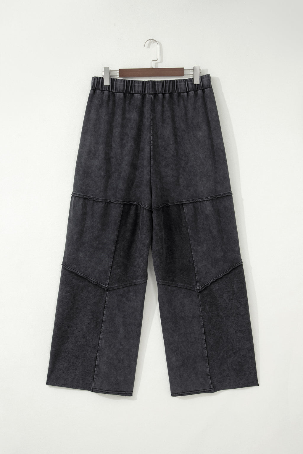 Black Plus Size Mineral Wash Exposed Seam Patchwork Drawstring Loose Pants