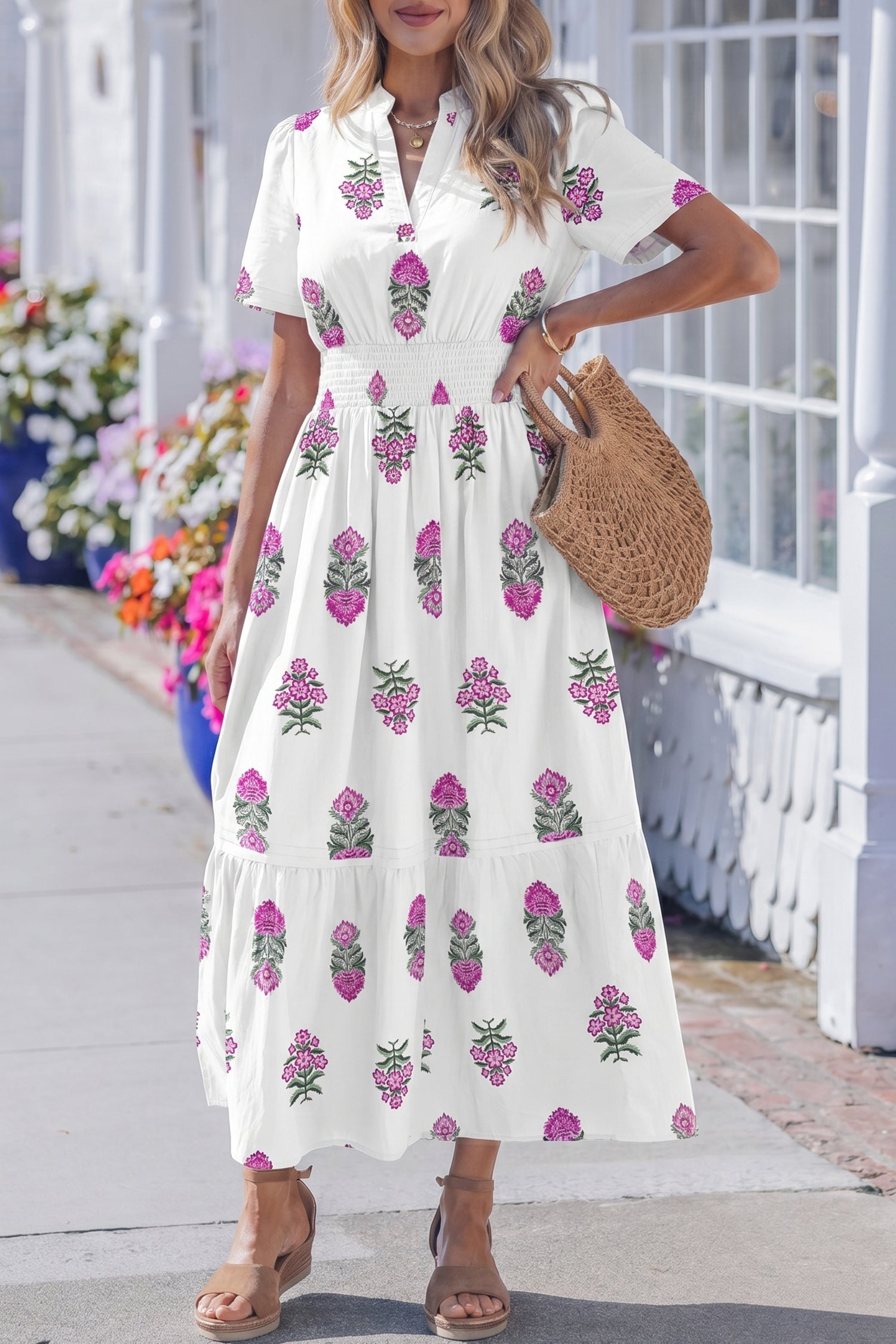 Floral Print Ruffle Hem Maxi Dress