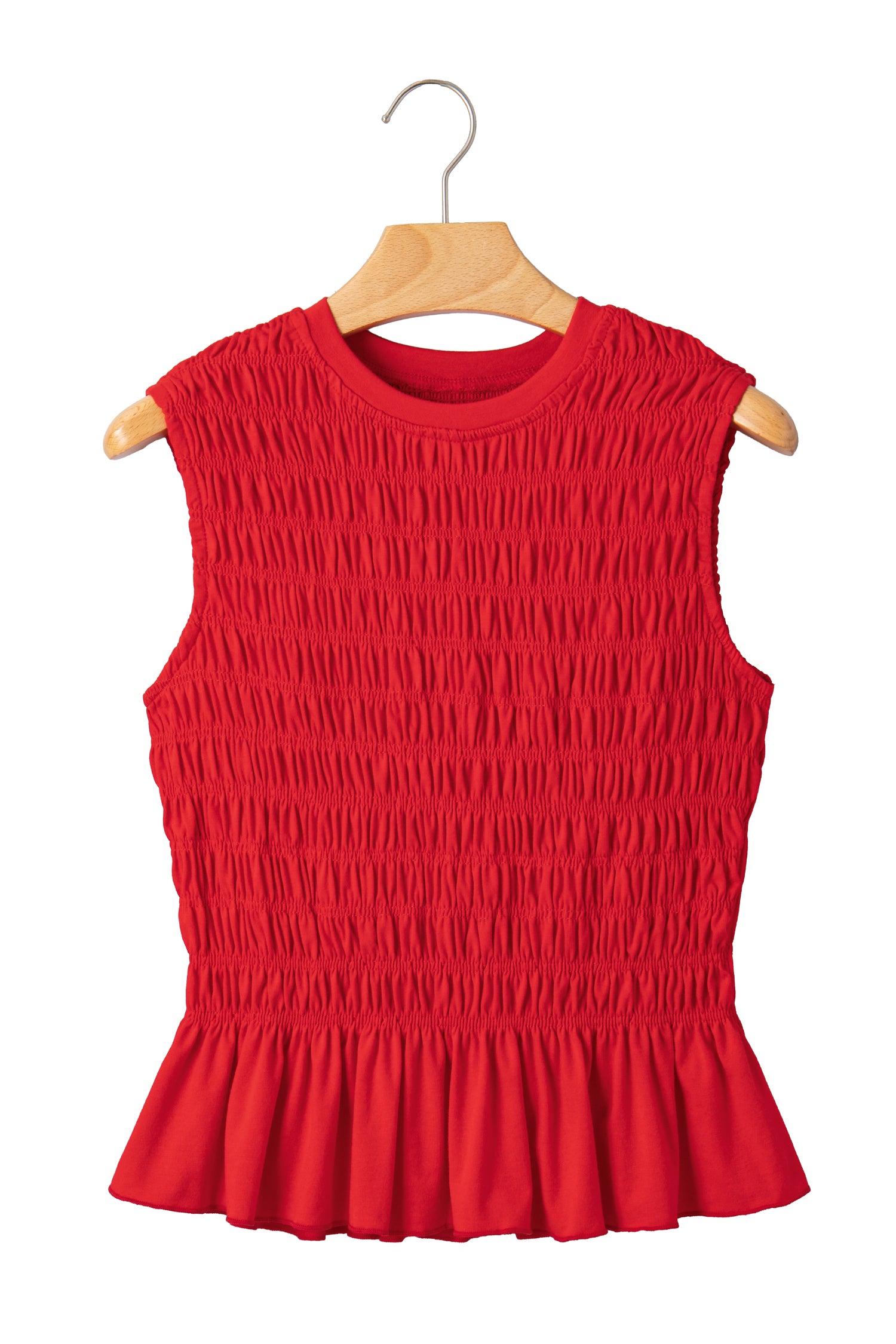 Fiery Red Shirred Slim Fit Ruffle Hem Tank Top