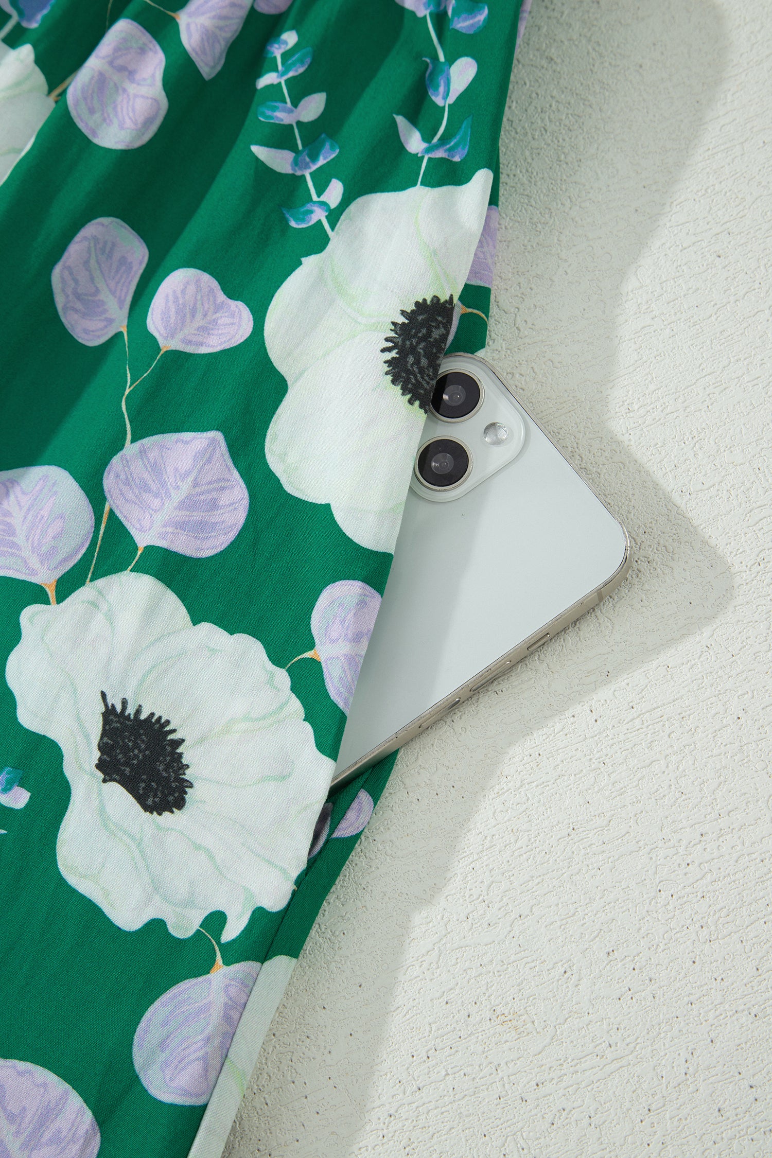 Green V Neck Ruffled Short Sleeve Flower Maxi Dress