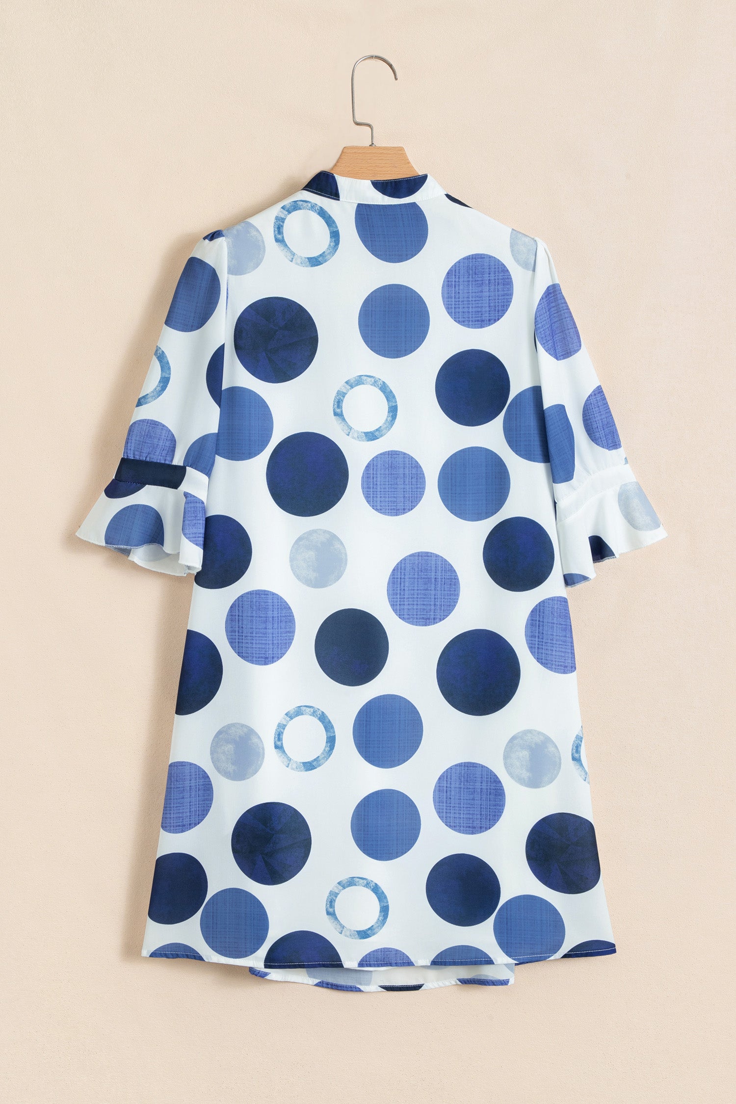 Blue Polka Dot Print Flounced Half Sleeve Casual Vacation Style Mini Dress