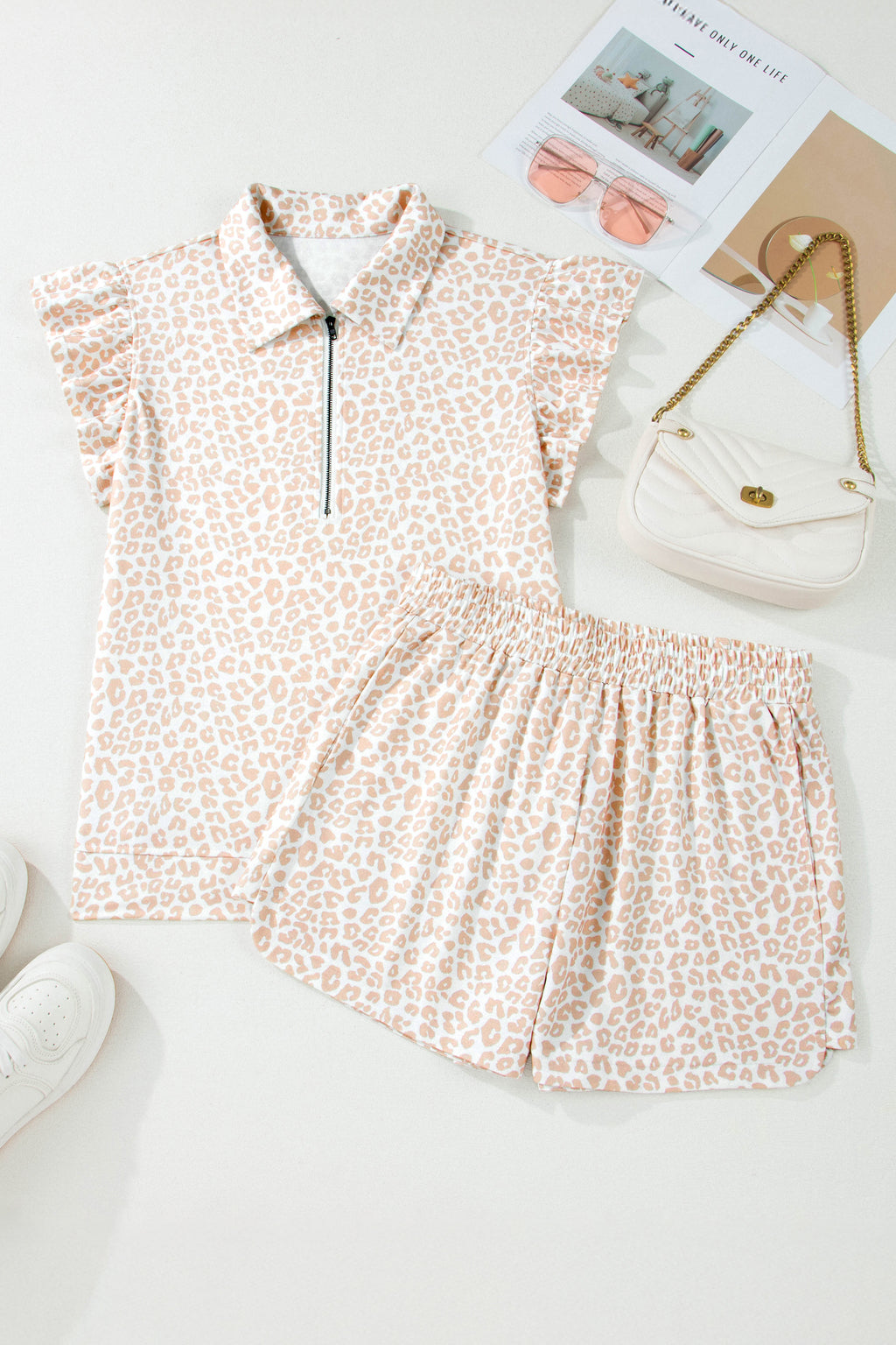 Beige Leopard 2pcs Short Set