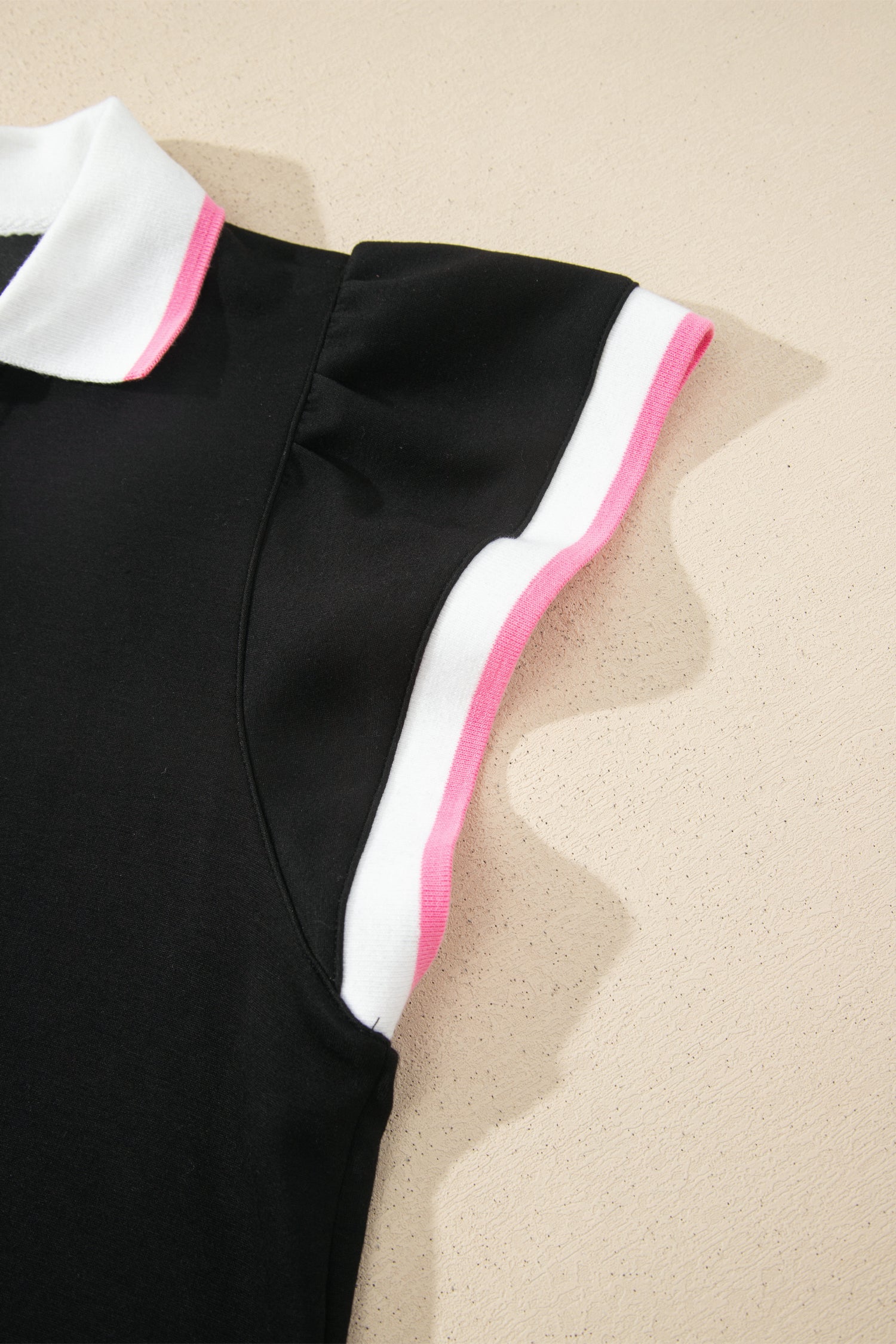 Black Preppy Striped Trim V Neck Polo Tee Drawstring Skirt Set