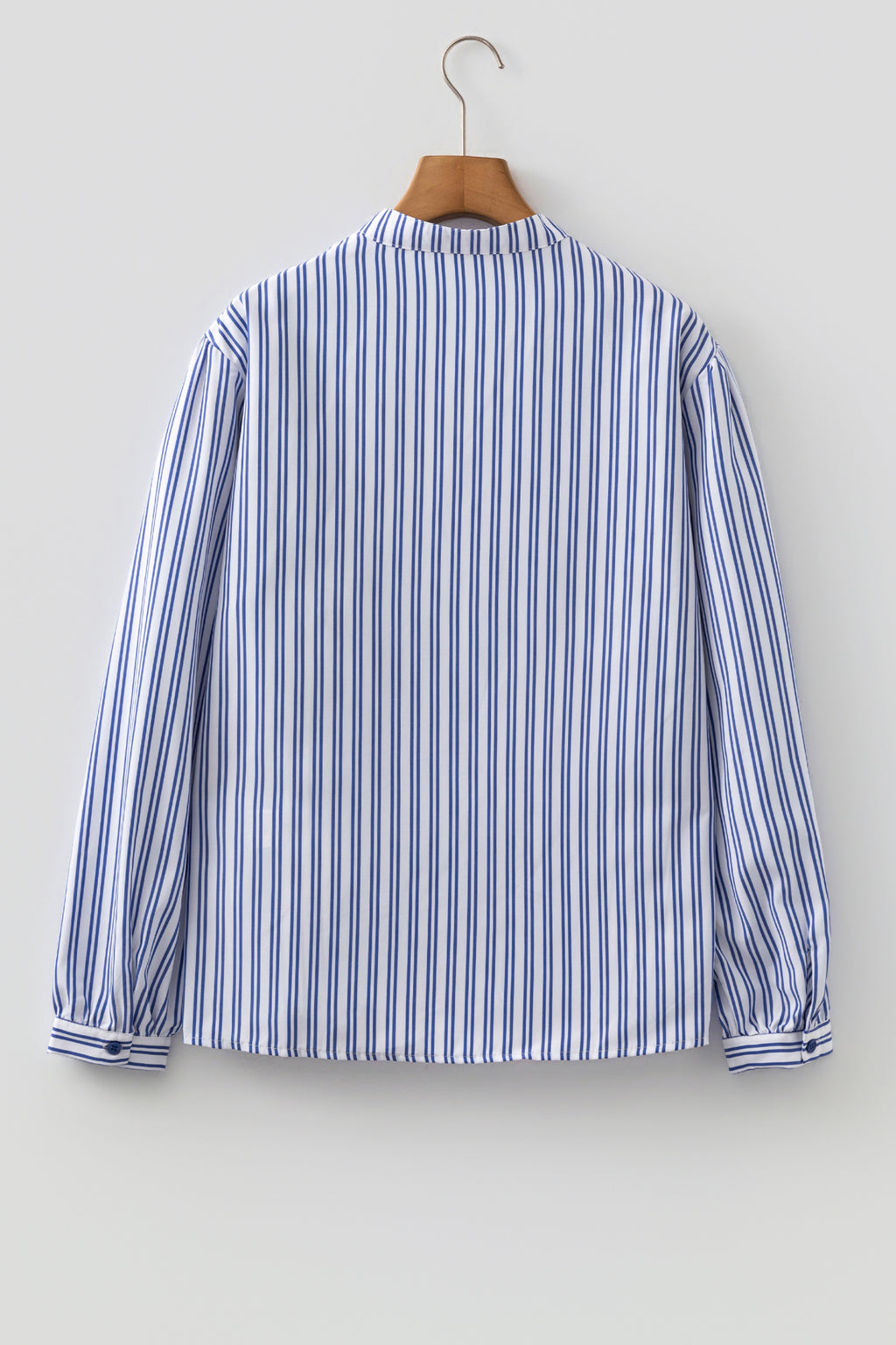 Blue Stripe Embroidered Detail Button Front Long Sleeve Shirt