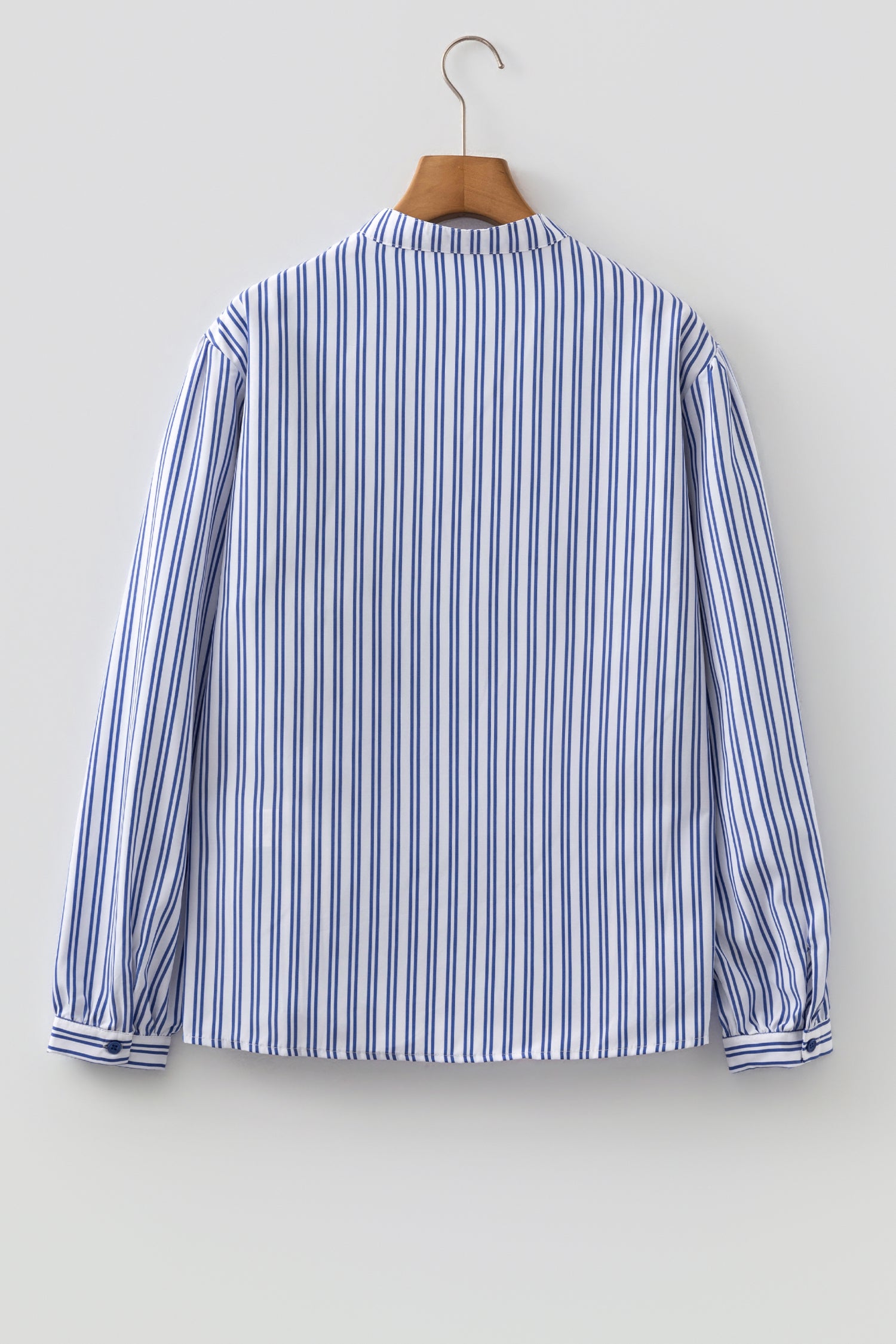 Blue Stripe Embroidered Detail Button Front Long Sleeve Shirt