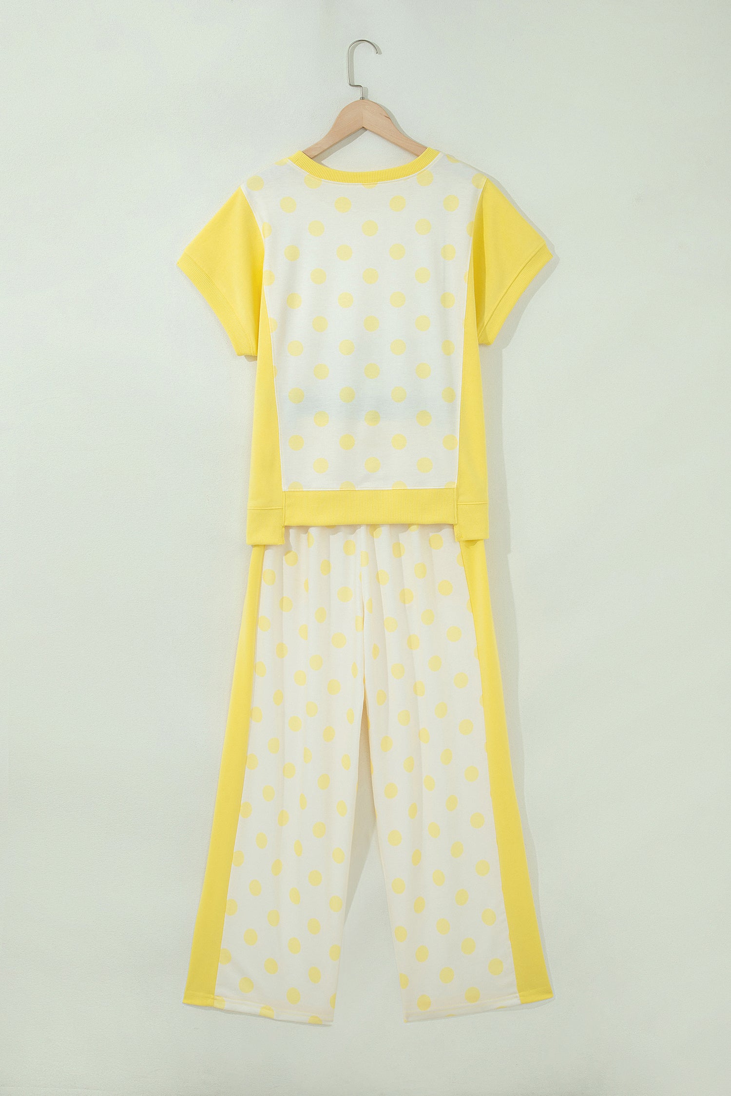 Yellow Color Block Patchwork Polka Dot Wide Leg Pant Set