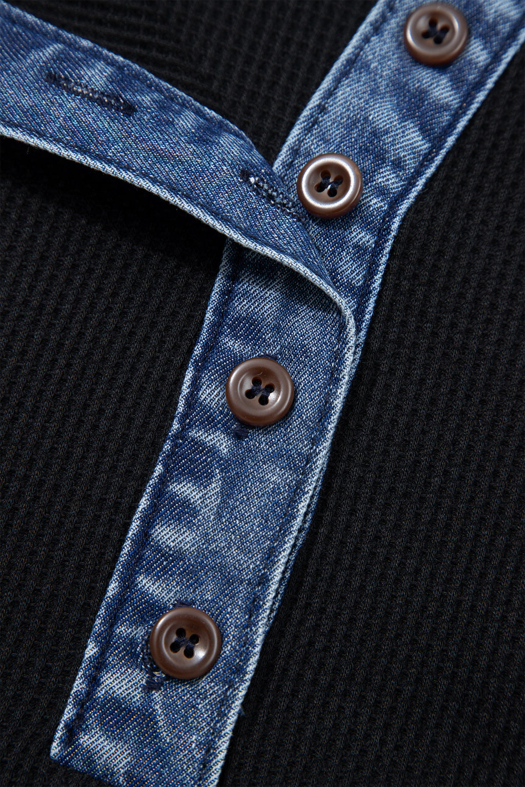 Waffle Knit Denim Polo Collar Top