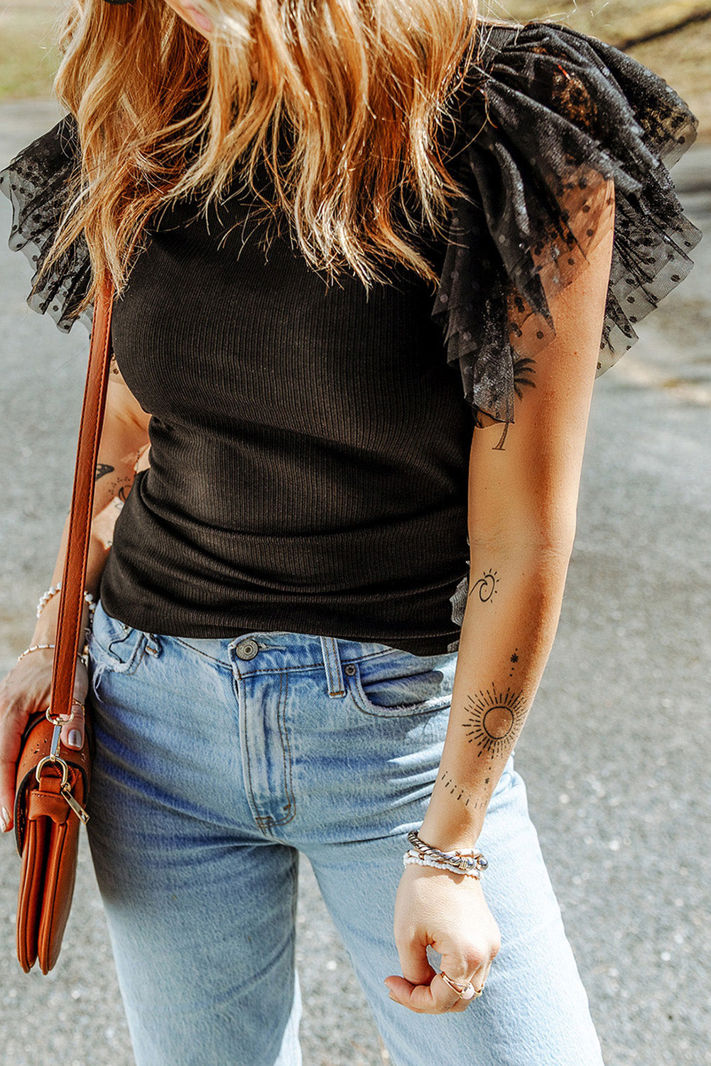 Black Dotty Mesh Knit Top