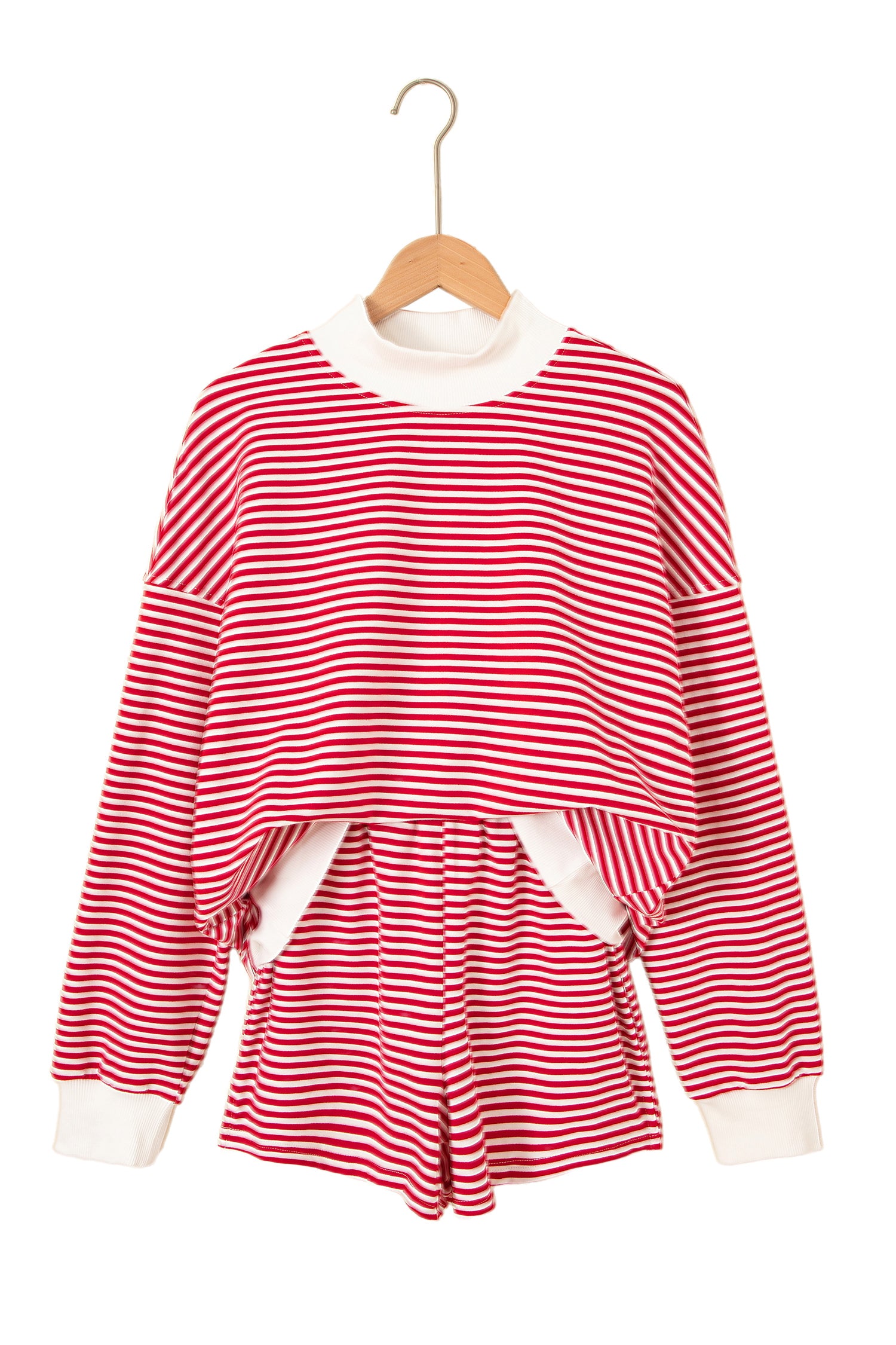 Red Stripe Oversize Mock Neck Sweatshirt and Shorts Set