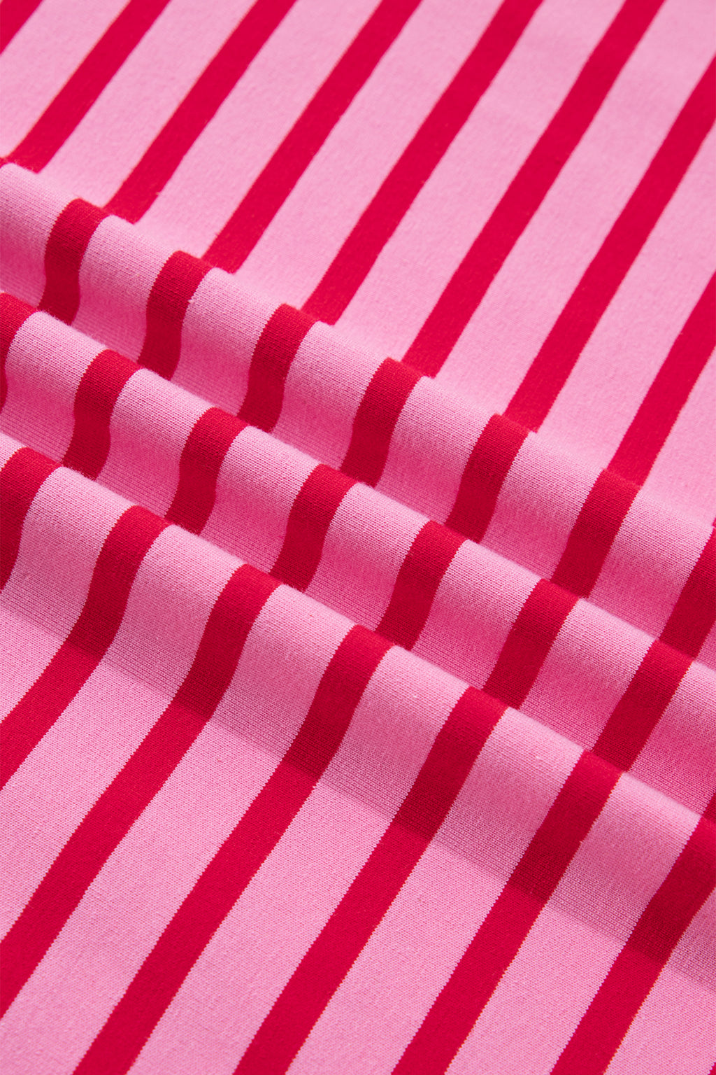 Pink Stripe Scalloped Trim Round Neck T Shirt