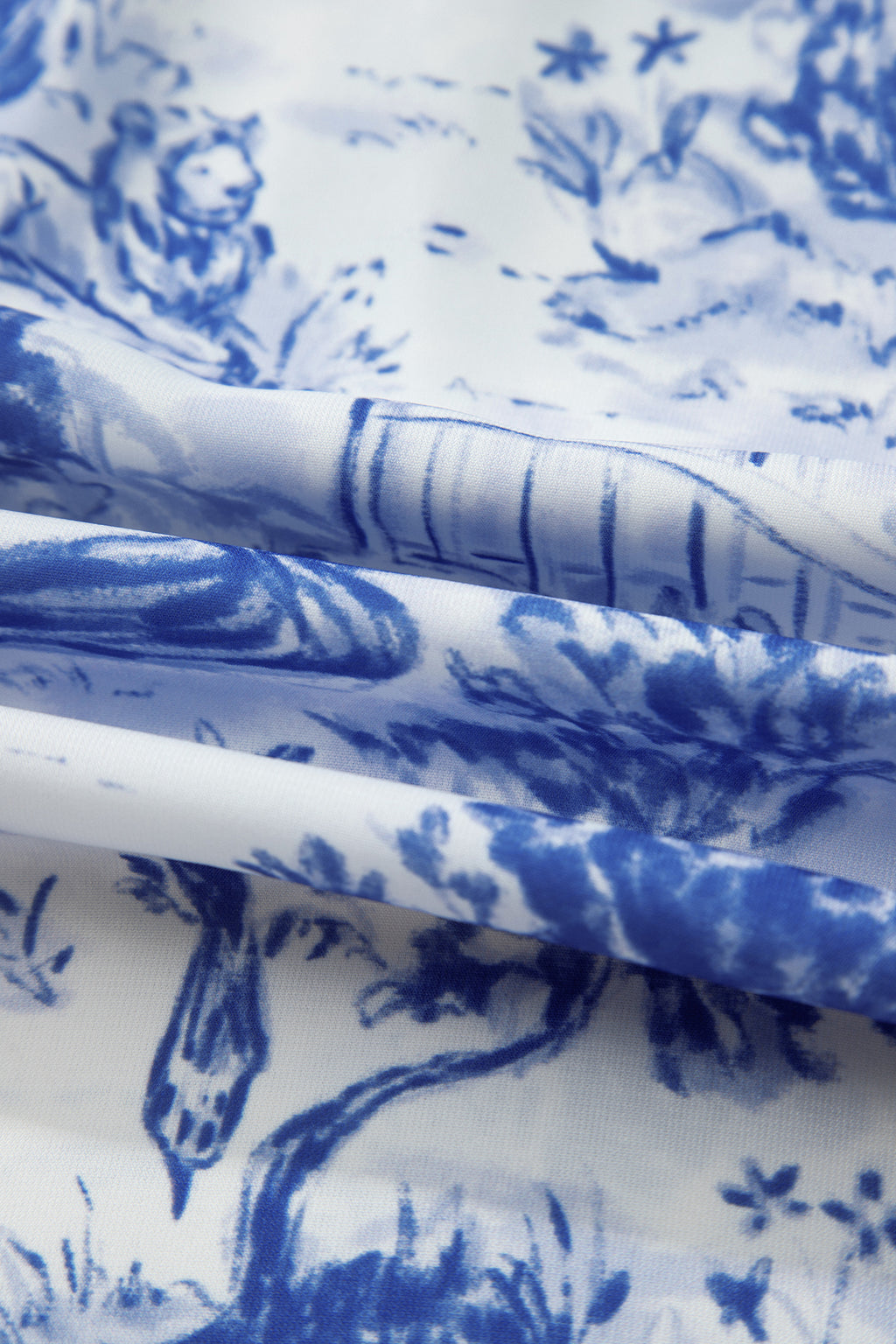Blue Wild Animal Paradise Striped Detail V Neck Blouse