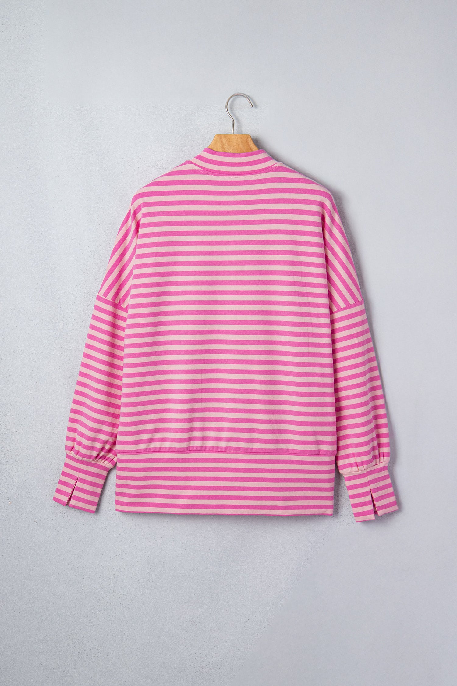 Pink Stripe Zip-up Puff Sleeve Zip Jacket Sweatshirt