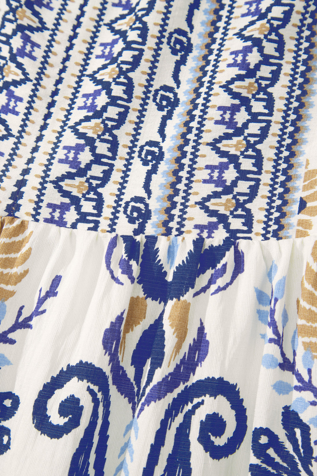 Blue Boho Floral Printed Split Neck Ruffled Sleeve Mini Dress