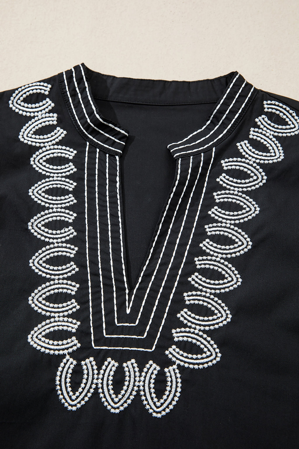 Black Short Puff Sleeve Blouse