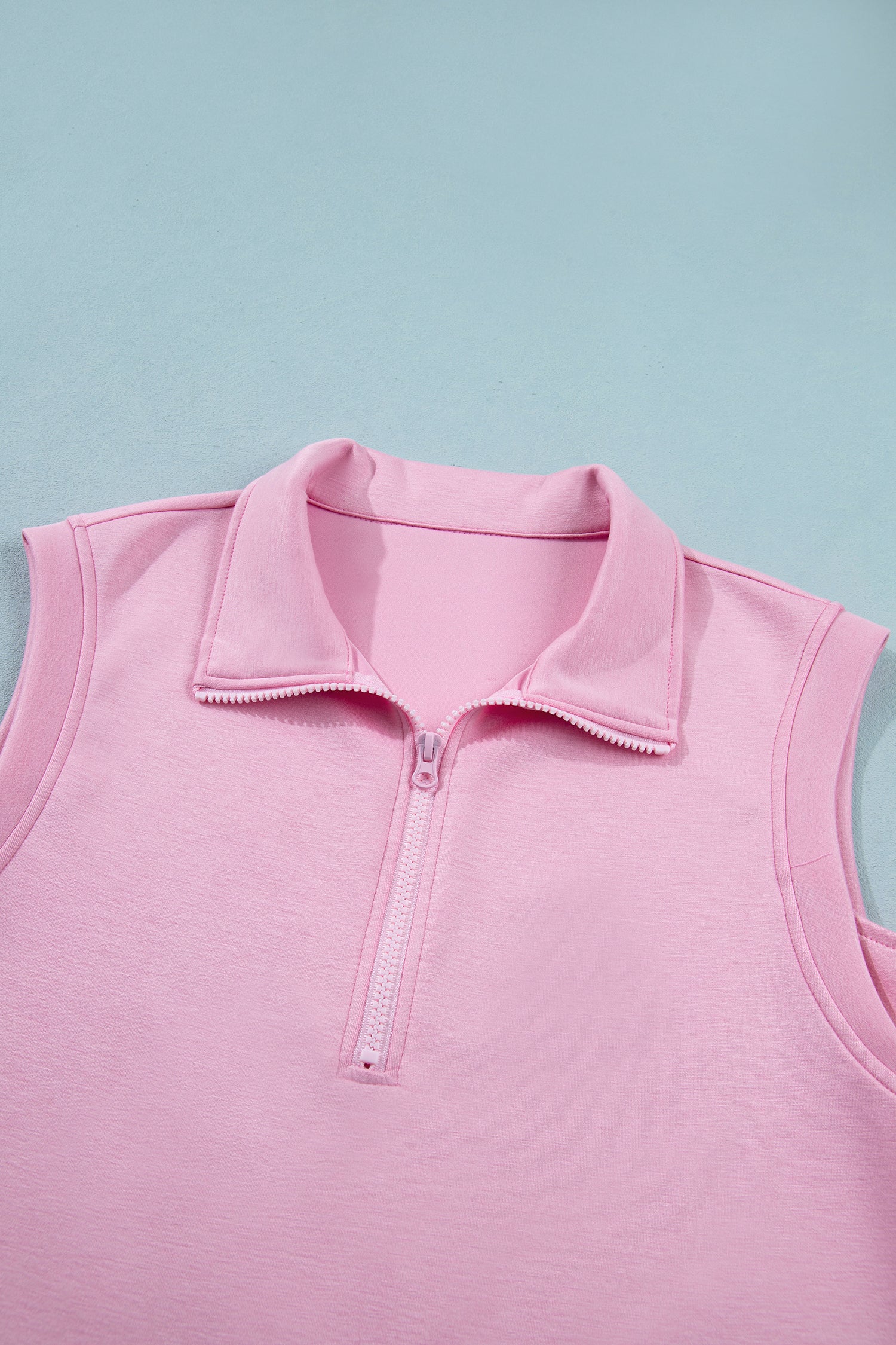 Pink Solid Color Sleeveless Zipper Tank and Skort Set