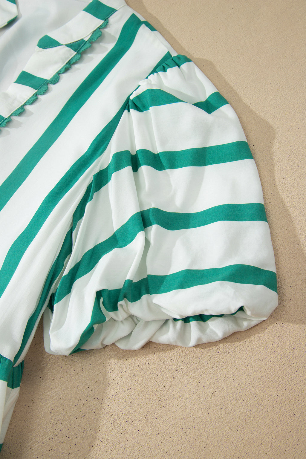 Green Stripe Ricrac Trim Notched Neck Half Sleeve Vacation Dress