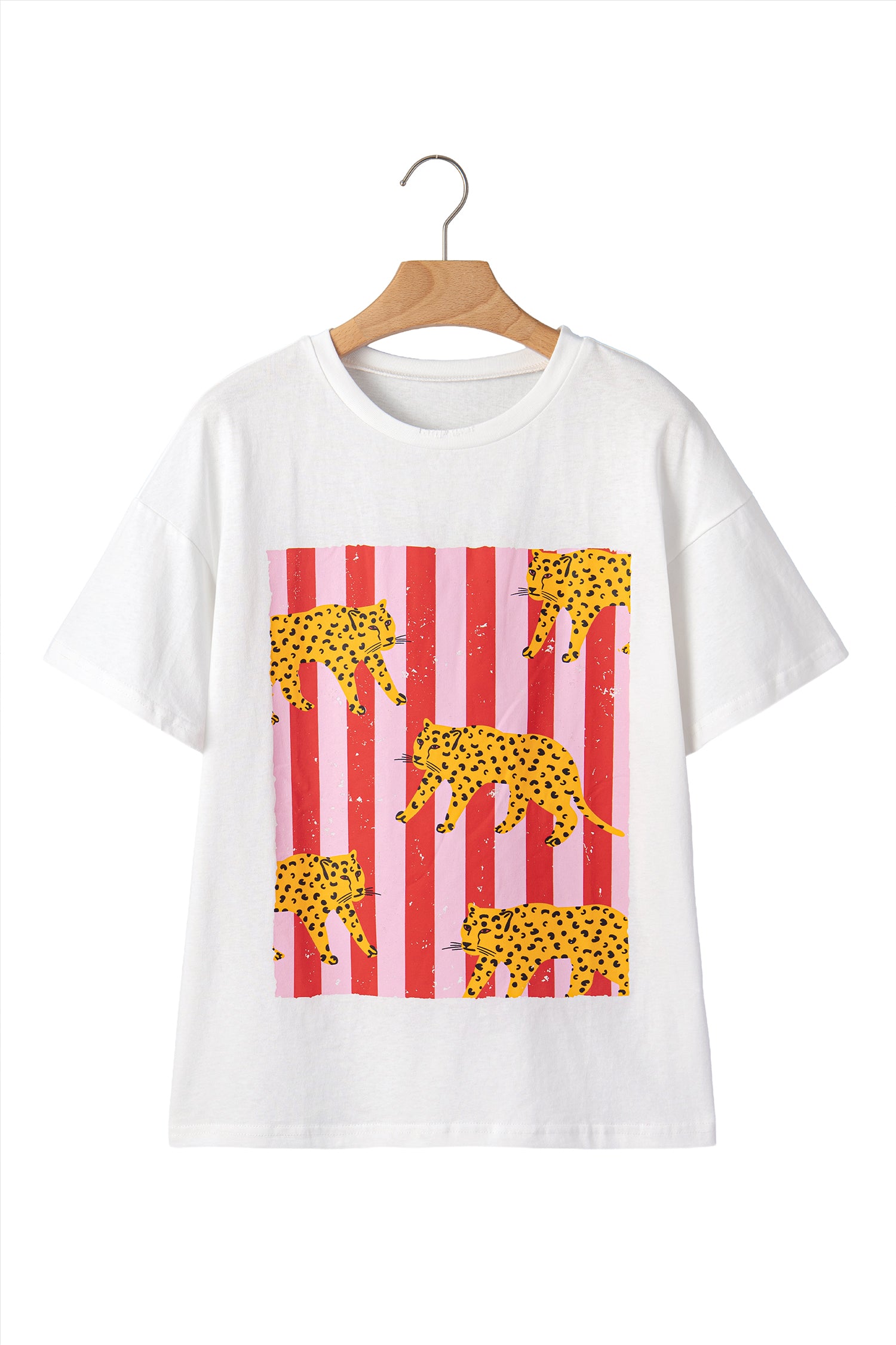 White Cheetah Striped Print Retro Fashion Graphic Tee