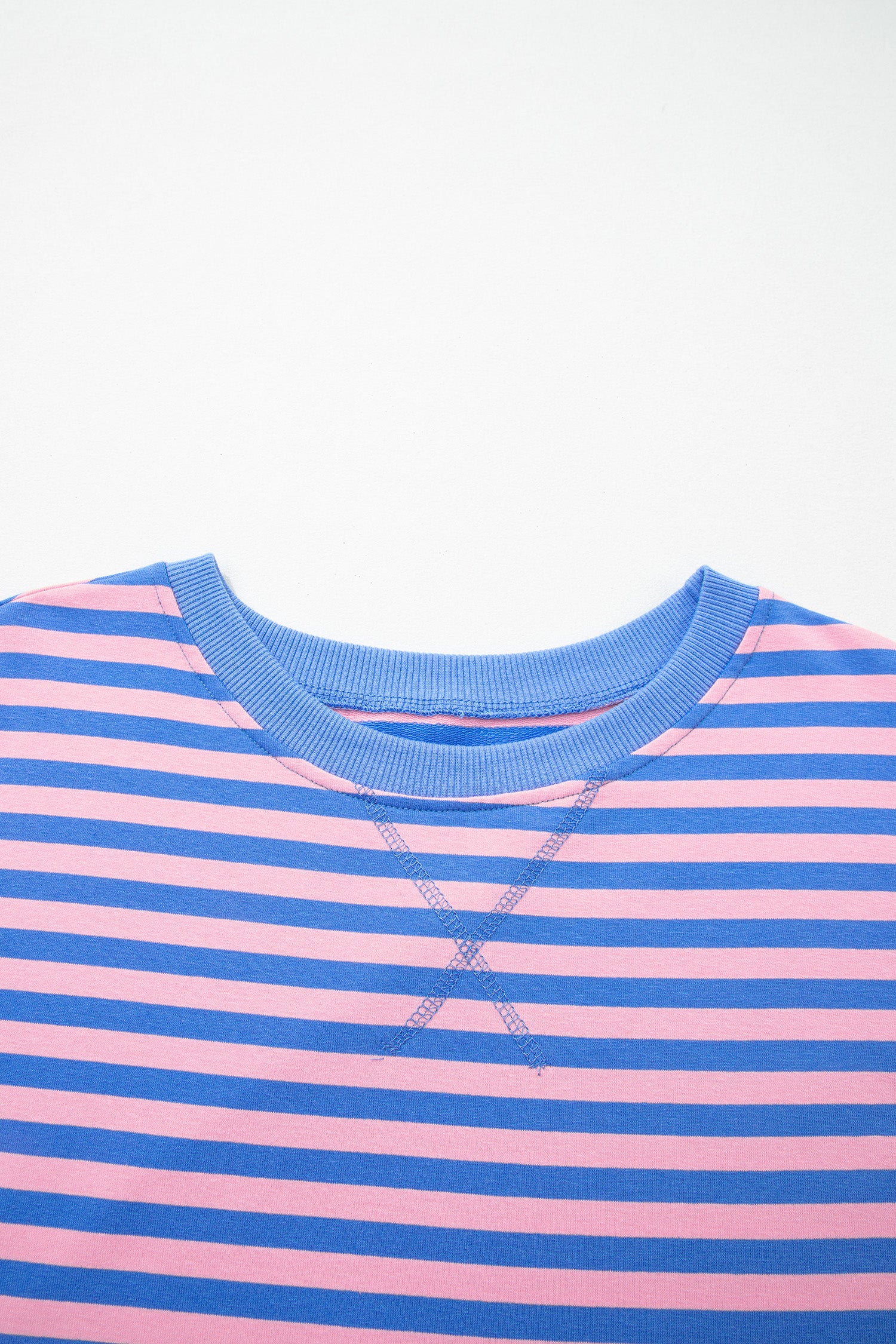 Blue Stripe Loose Short Sleeve Top and Skirt Set