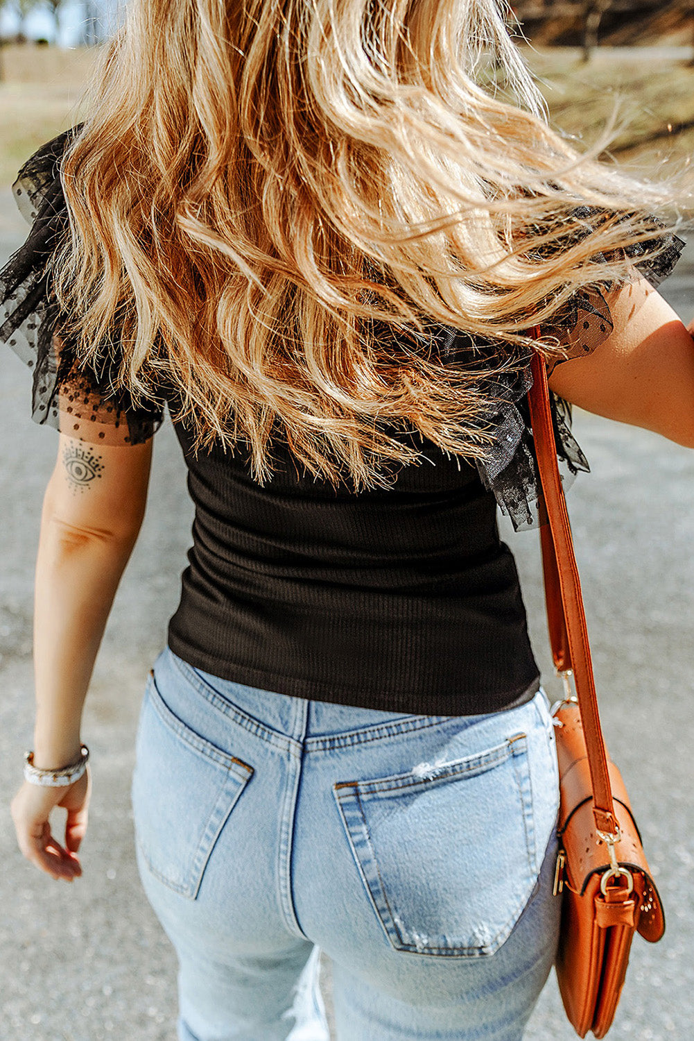 Black Dotty Mesh Knit Top