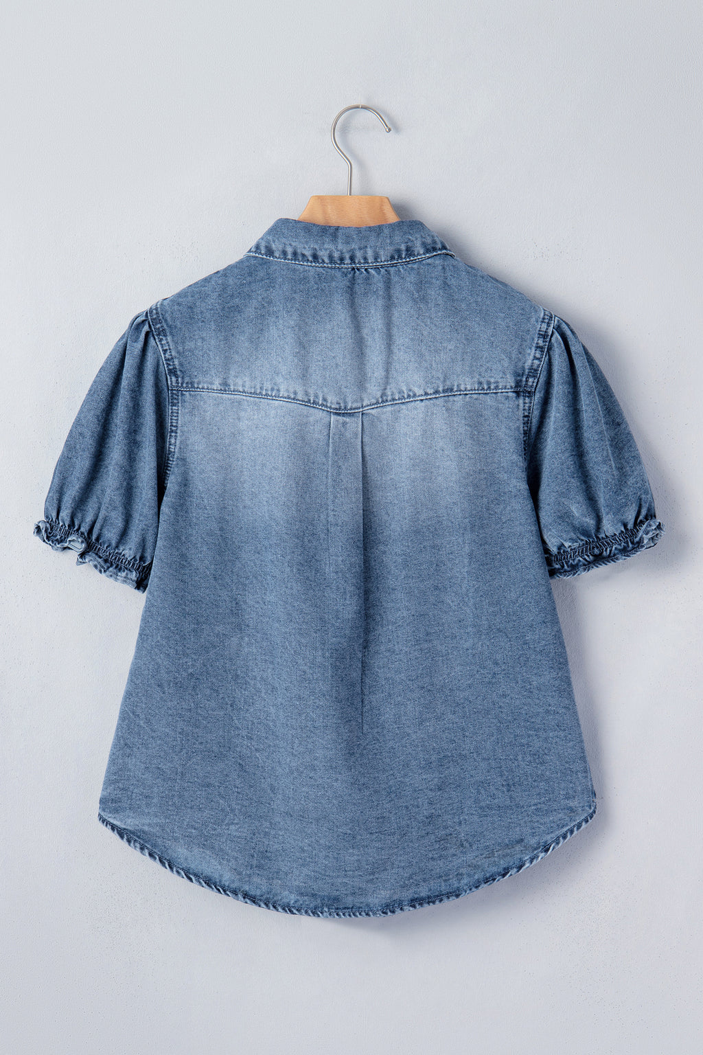 Frilled Short Sleeve Denim Shirt