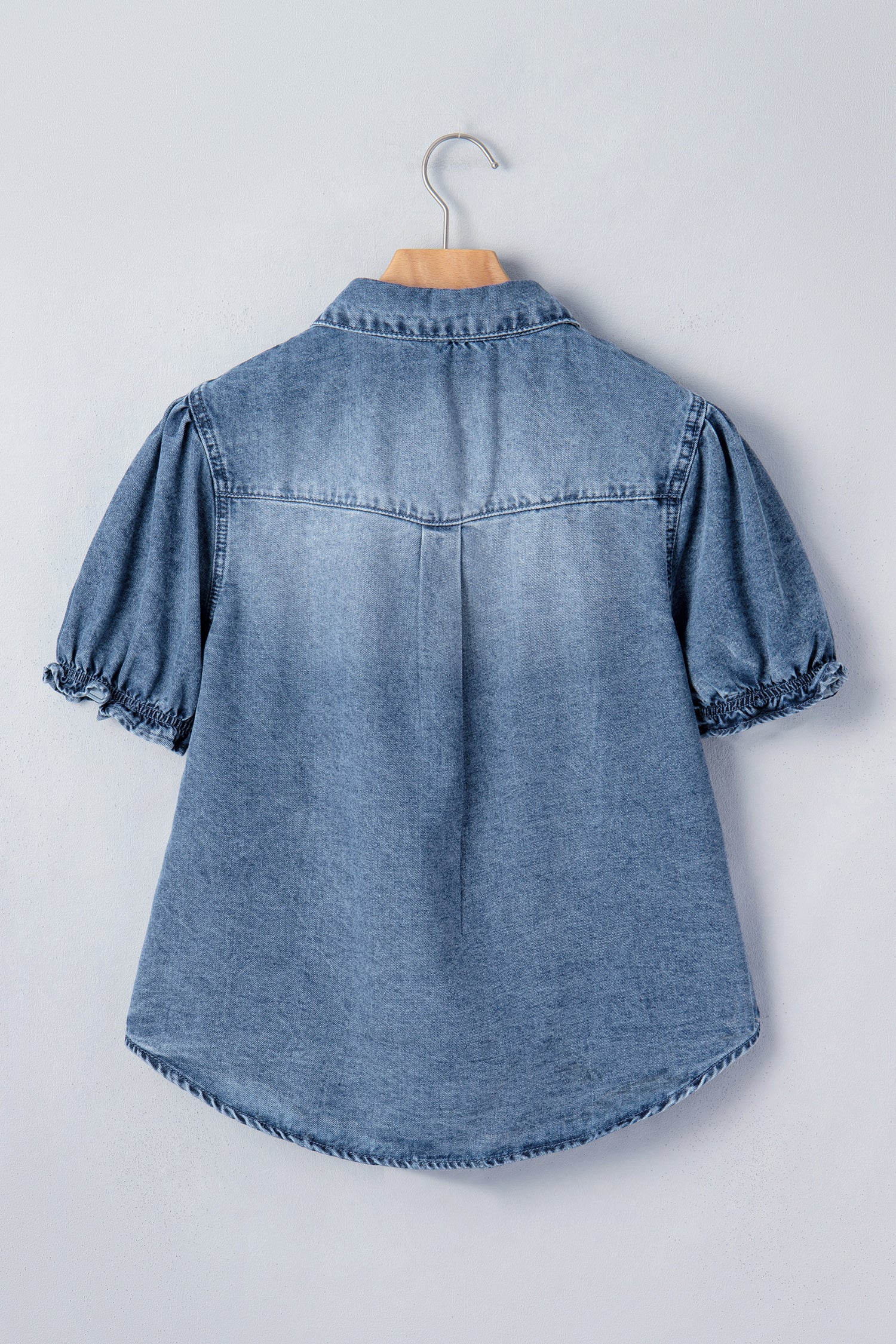 Frilled Short Sleeve Denim Shirt